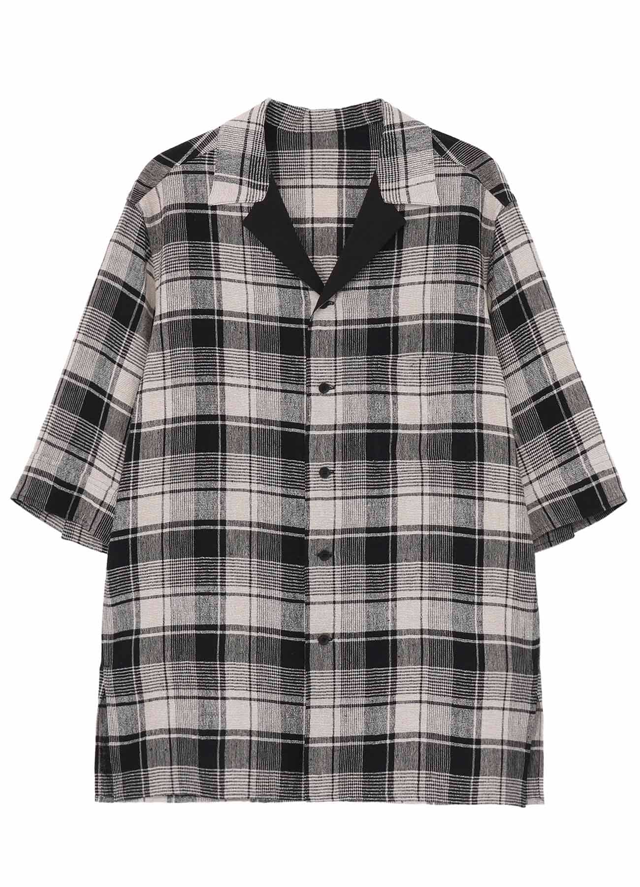 L/S PLAID PANELED SHORT SLEEVE BLOUSE