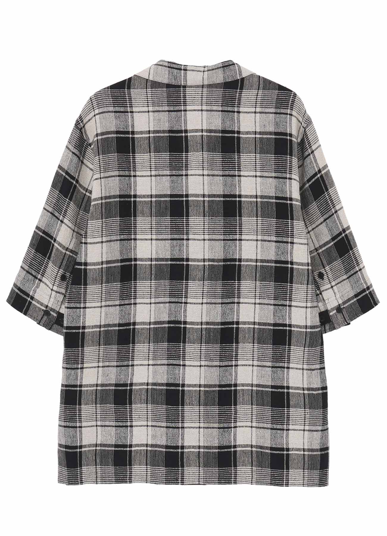 L/S PLAID PANELED SHORT SLEEVE BLOUSE