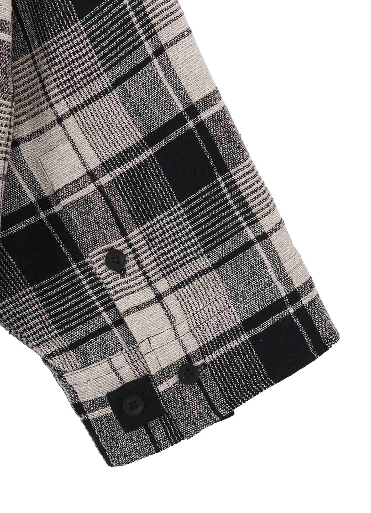 L/S PLAID PANELED SHORT SLEEVE BLOUSE