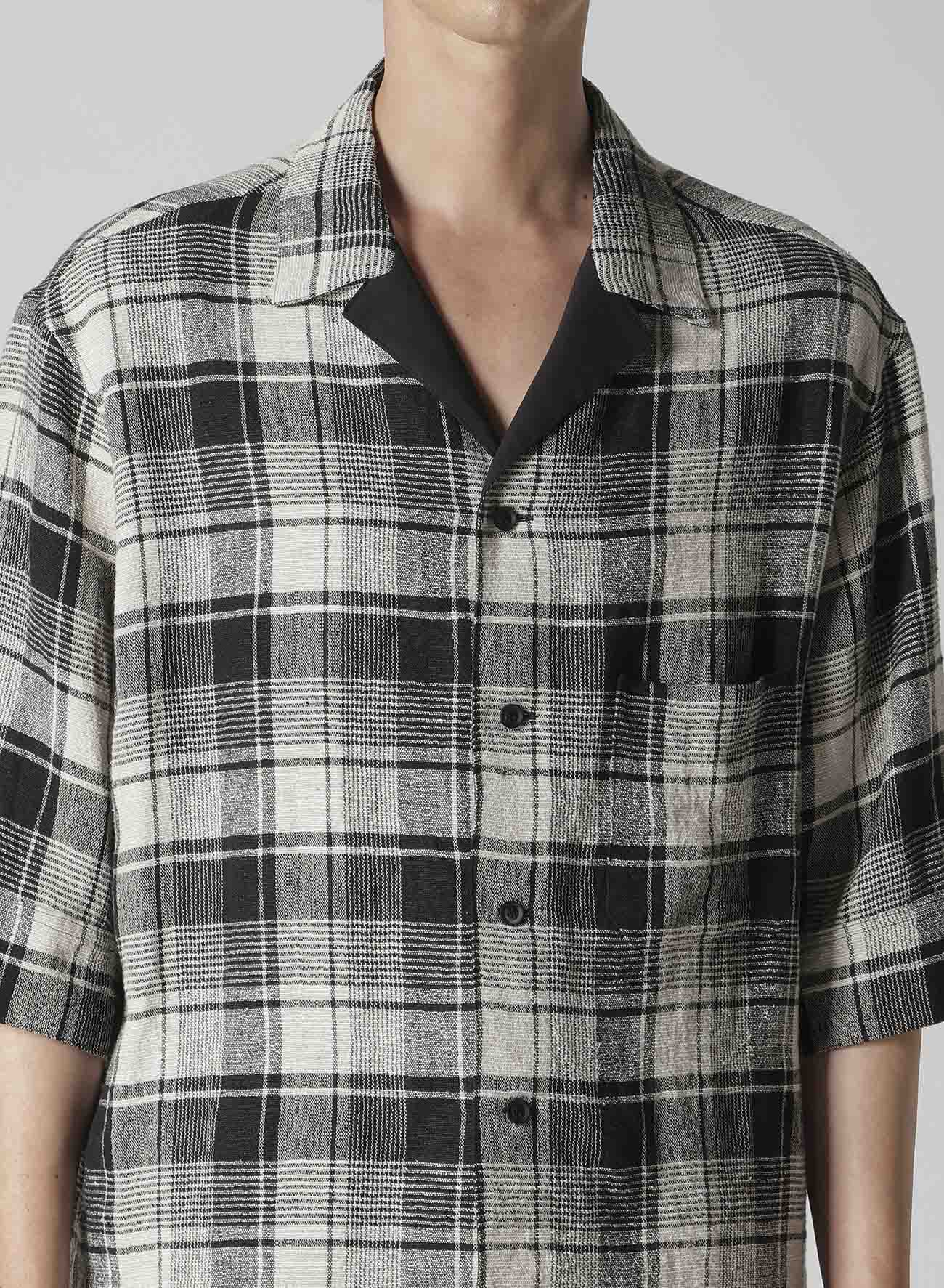 L/S PLAID PANELED SHORT SLEEVE BLOUSE