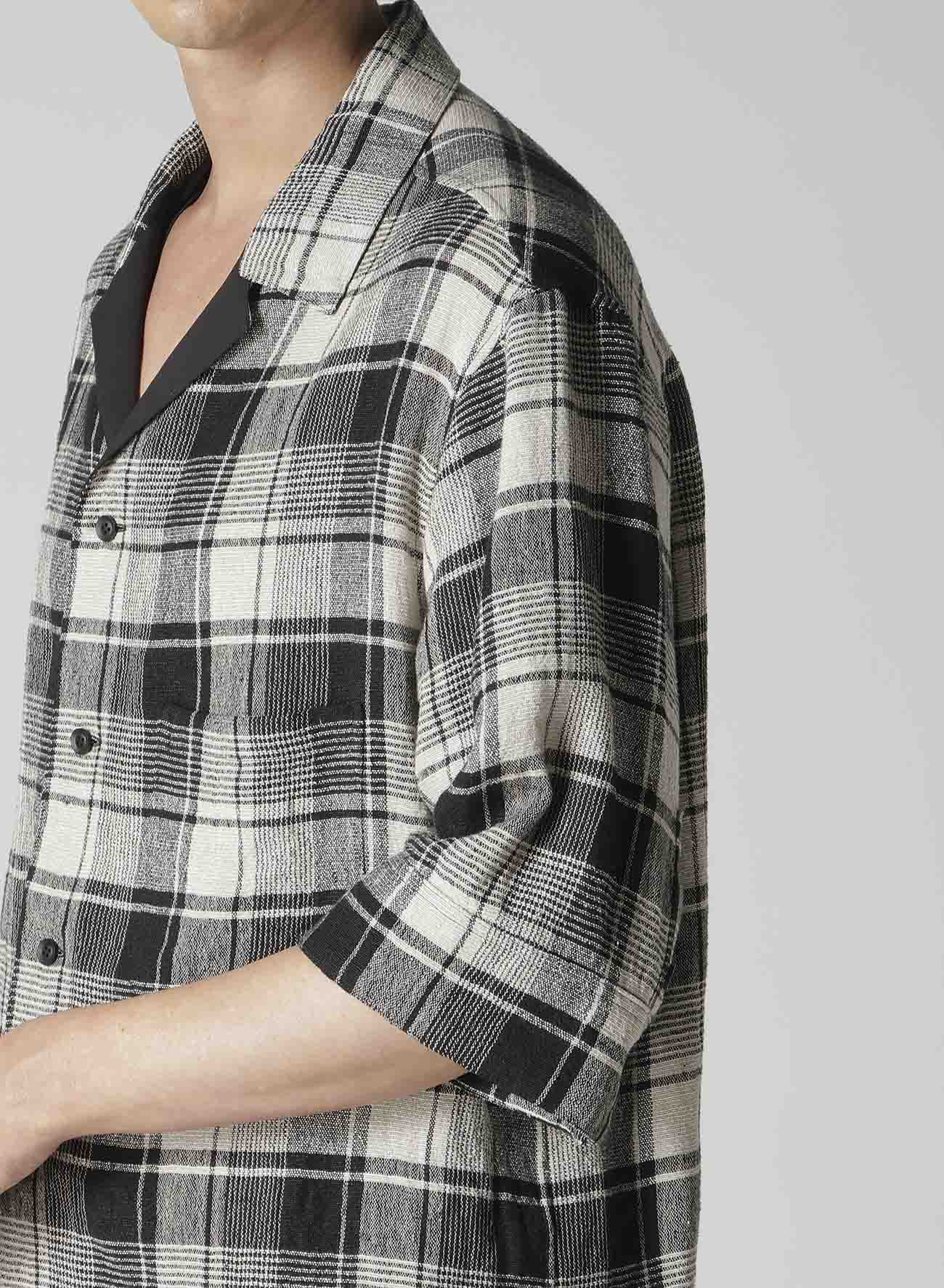 L/S PLAID PANELED SHORT SLEEVE BLOUSE
