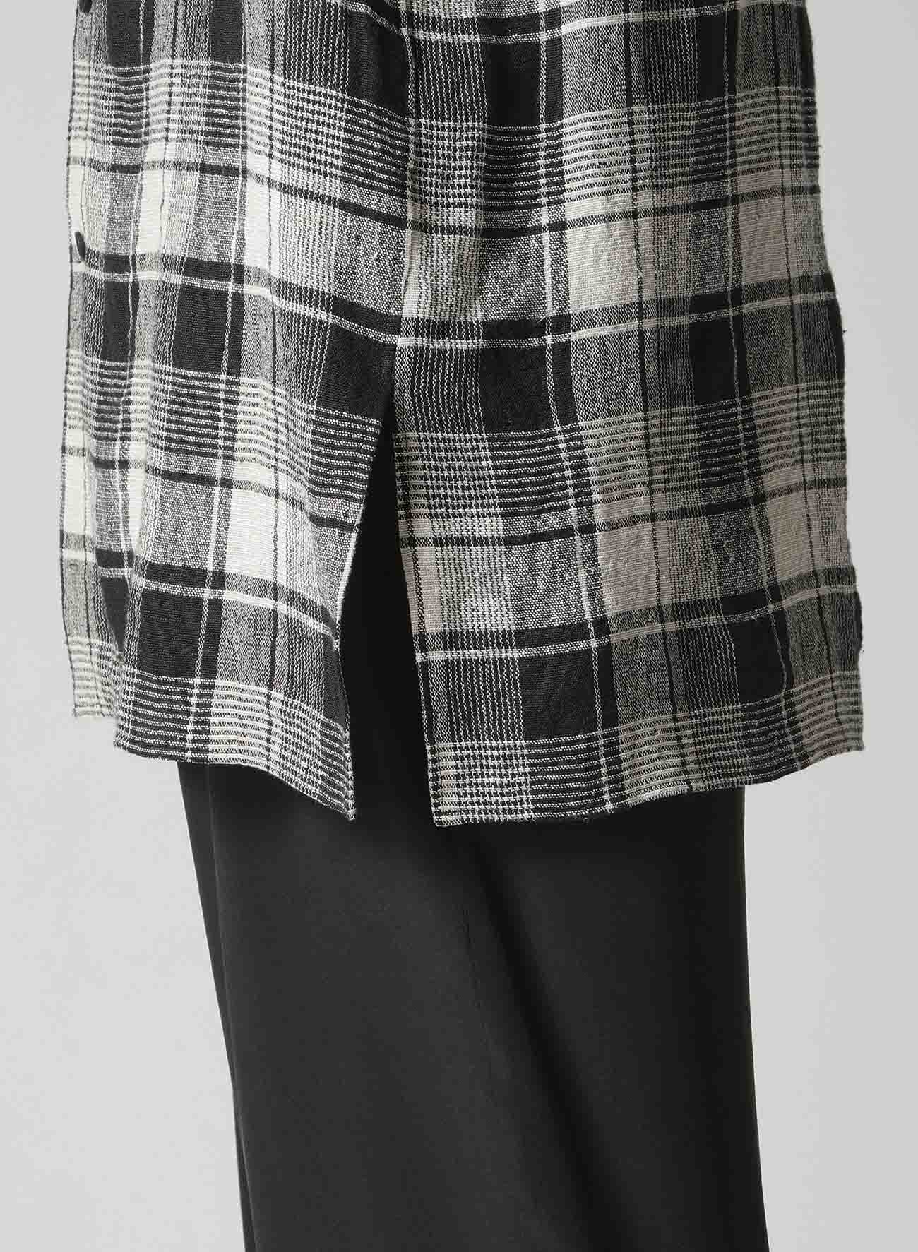 L/S PLAID PANELED SHORT SLEEVE BLOUSE