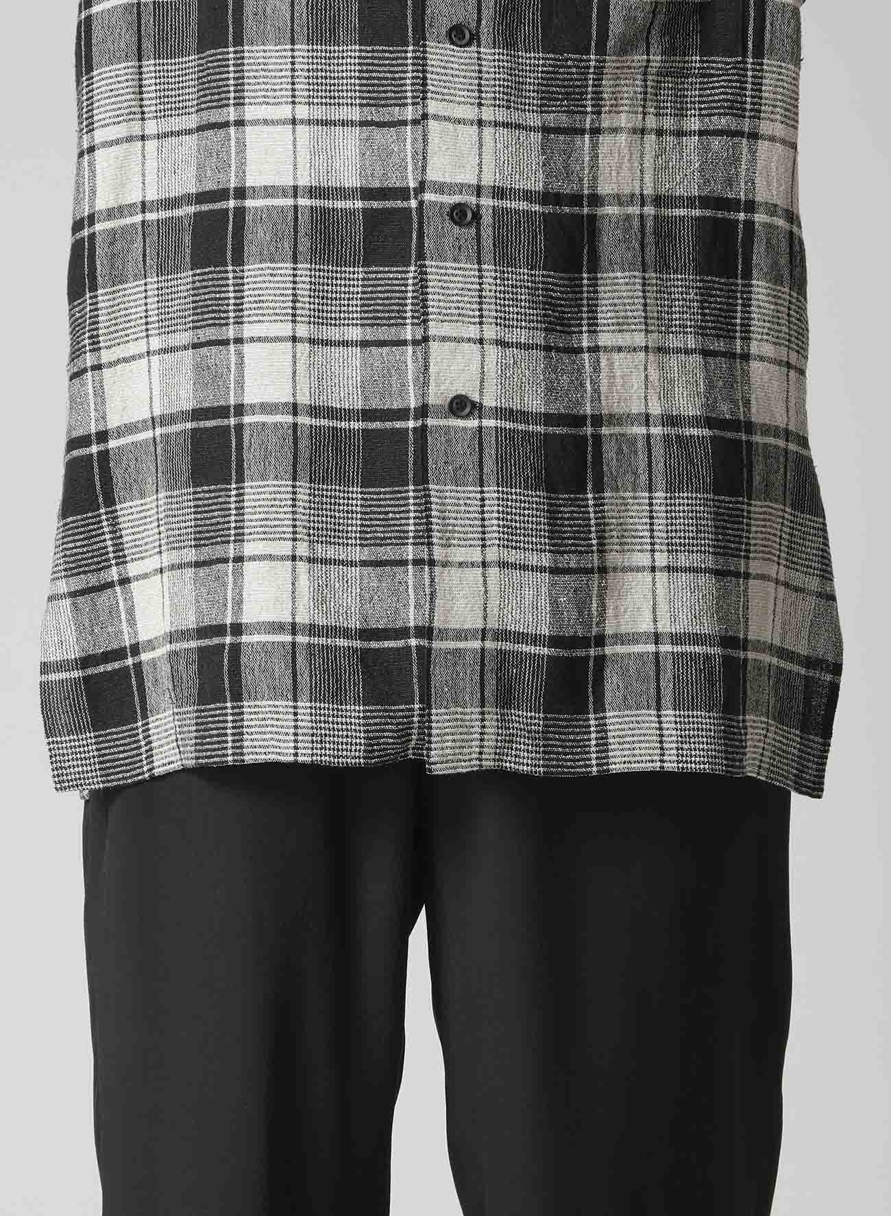 L/S PLAID PANELED SHORT SLEEVE BLOUSE