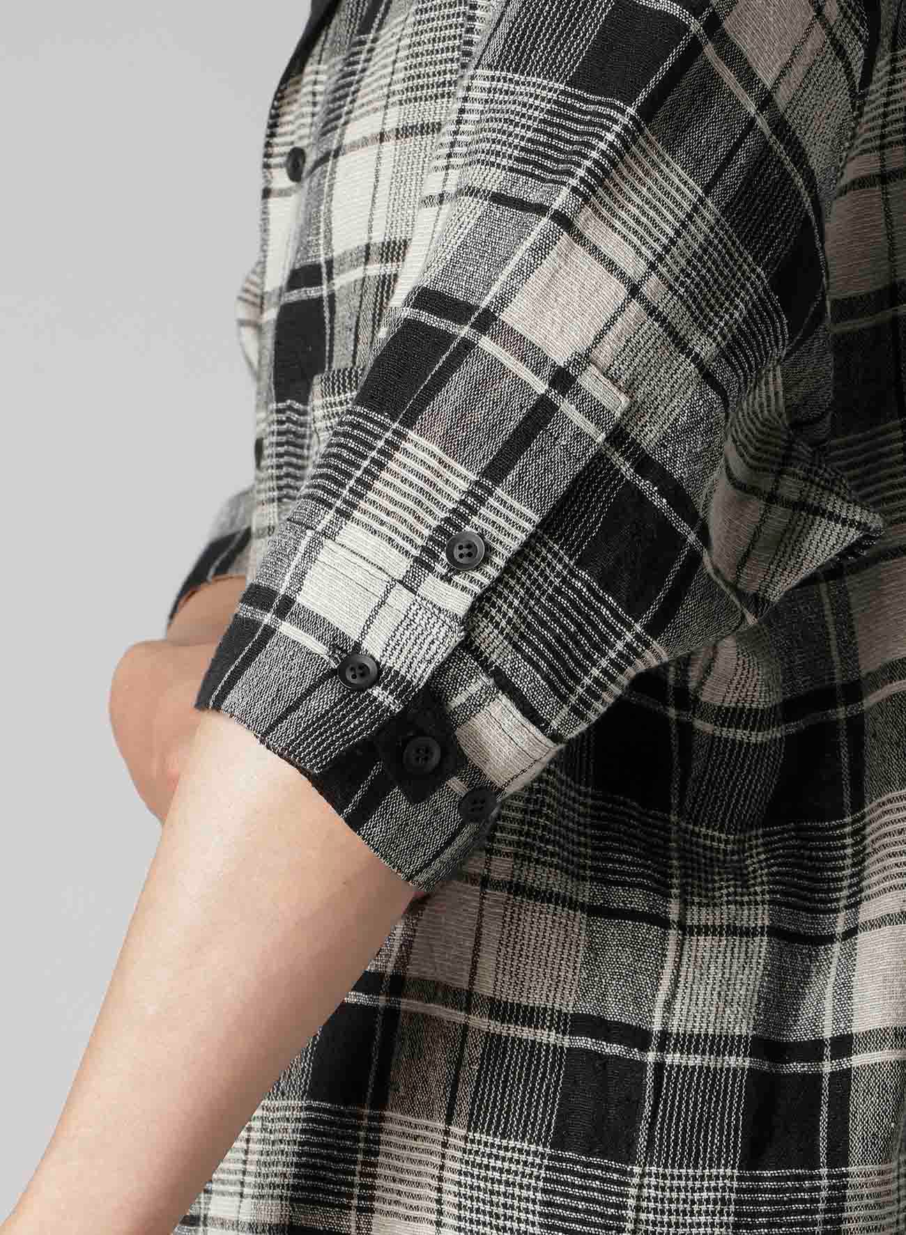 L/S PLAID PANELED SHORT SLEEVE BLOUSE