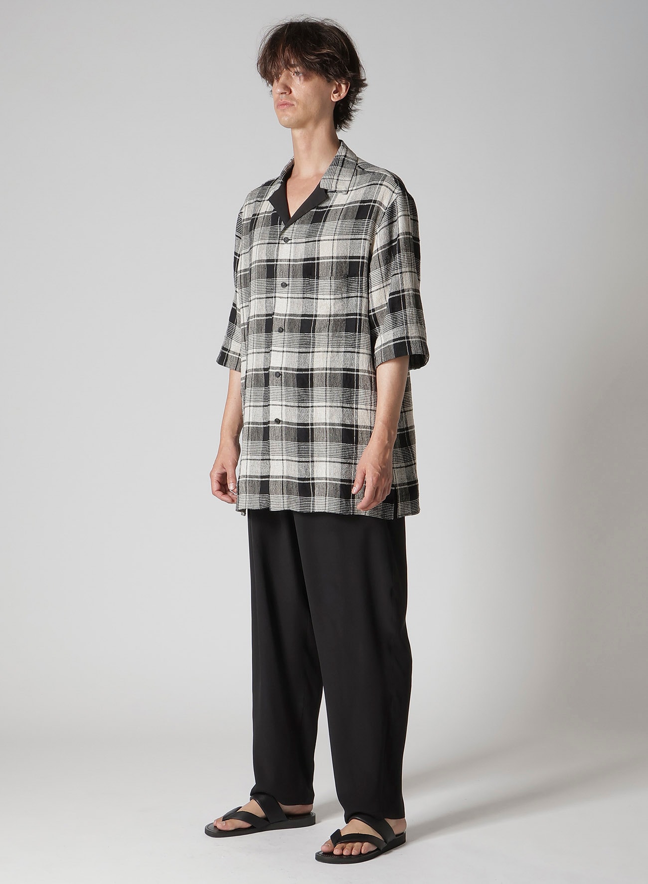 L/S PLAID PANELED SHORT SLEEVE BLOUSE