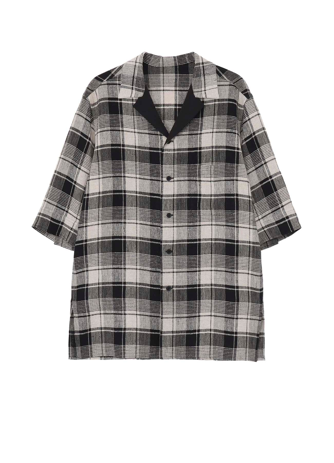 L/S PLAID PANELED SHORT SLEEVE BLOUSE