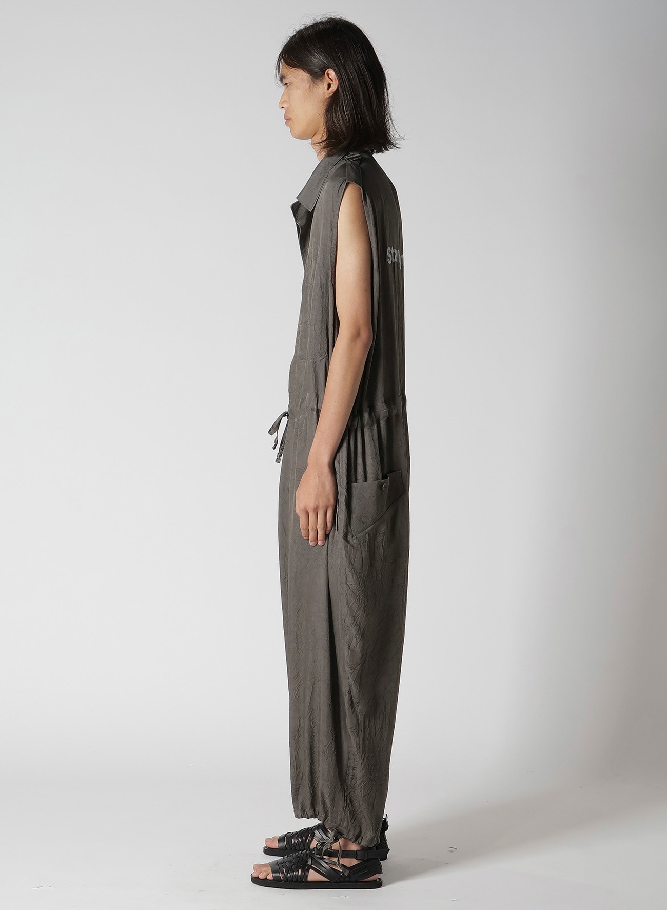 INK DYED WRINKLE CUPRO MESSAGE OVERALLS