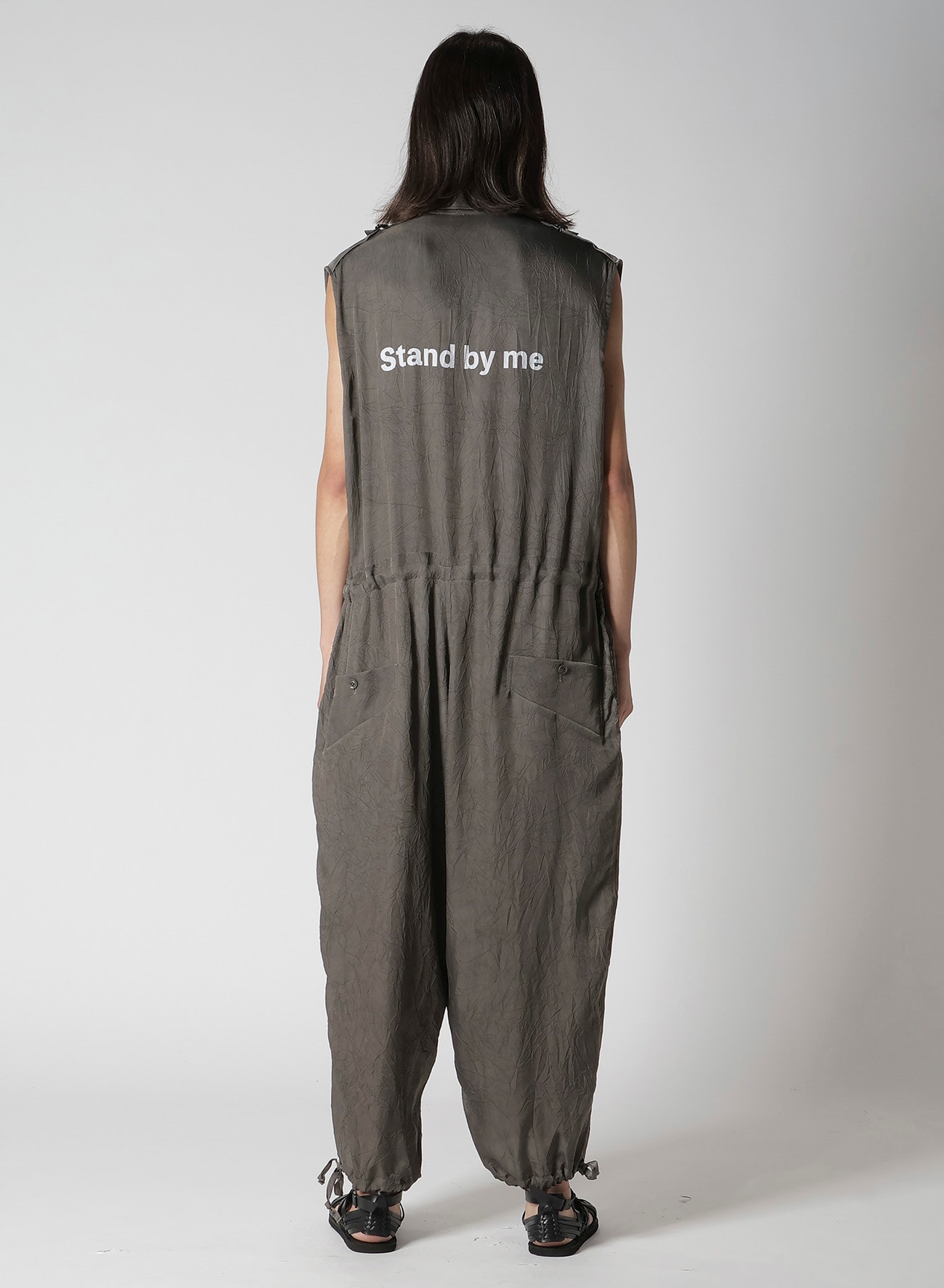 INK DYED WRINKLE CUPRO MESSAGE OVERALLS