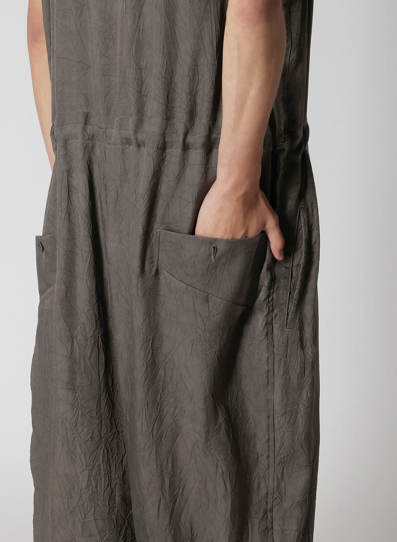 INK DYED WRINKLE CUPRO MESSAGE OVERALLS