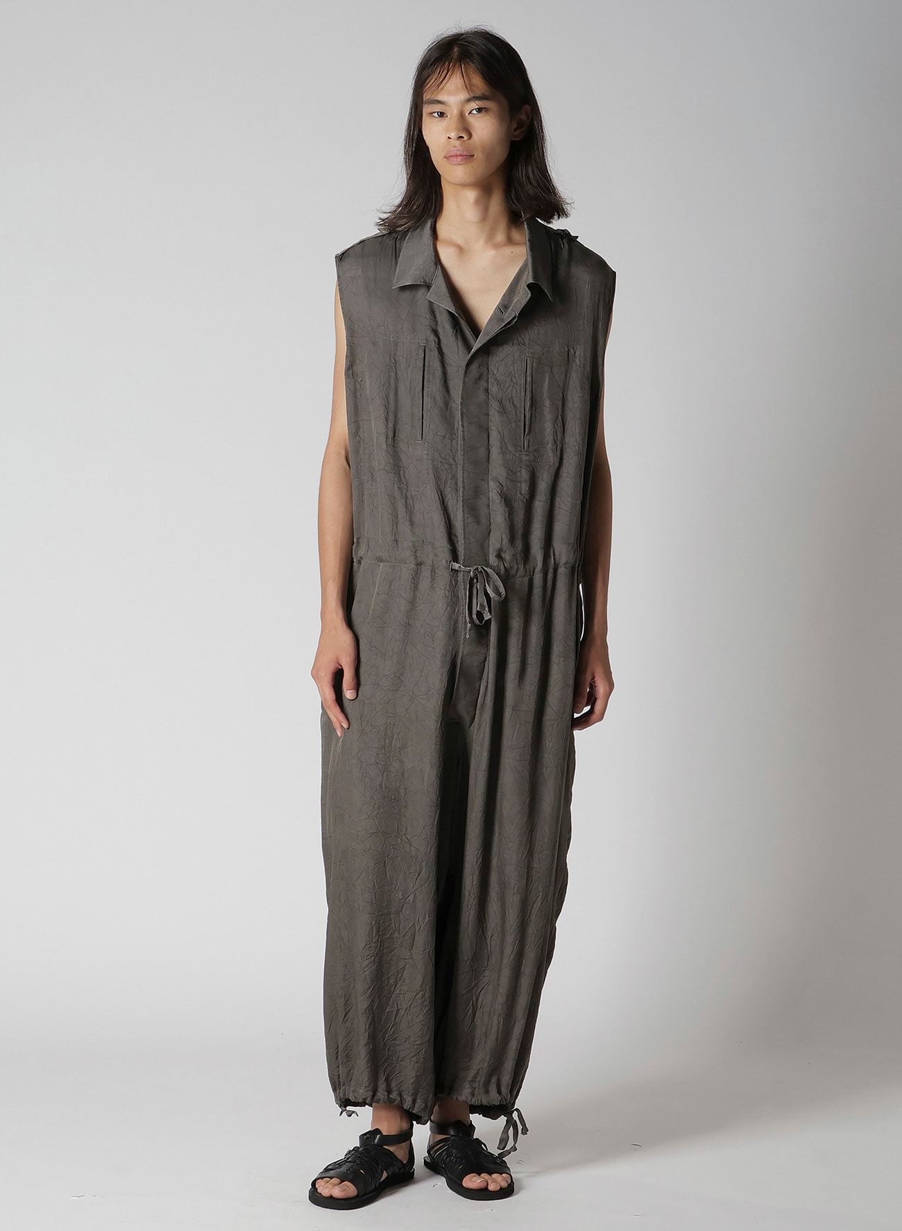 INK DYED WRINKLE CUPRO MESSAGE OVERALLS