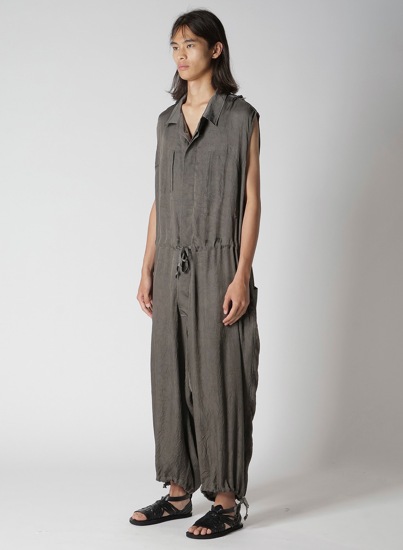 INK DYED WRINKLE CUPRO MESSAGE OVERALLS