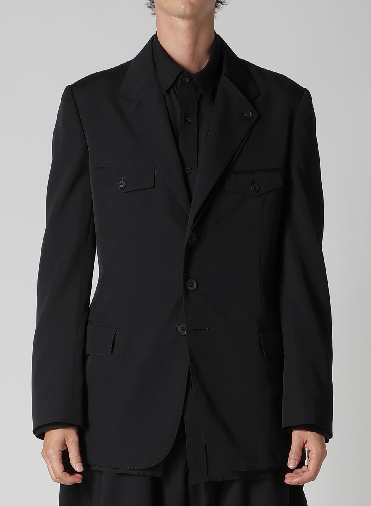 WOOL GABARDINE DOUBLE LEFT LAPEL DOUBLE JACKET