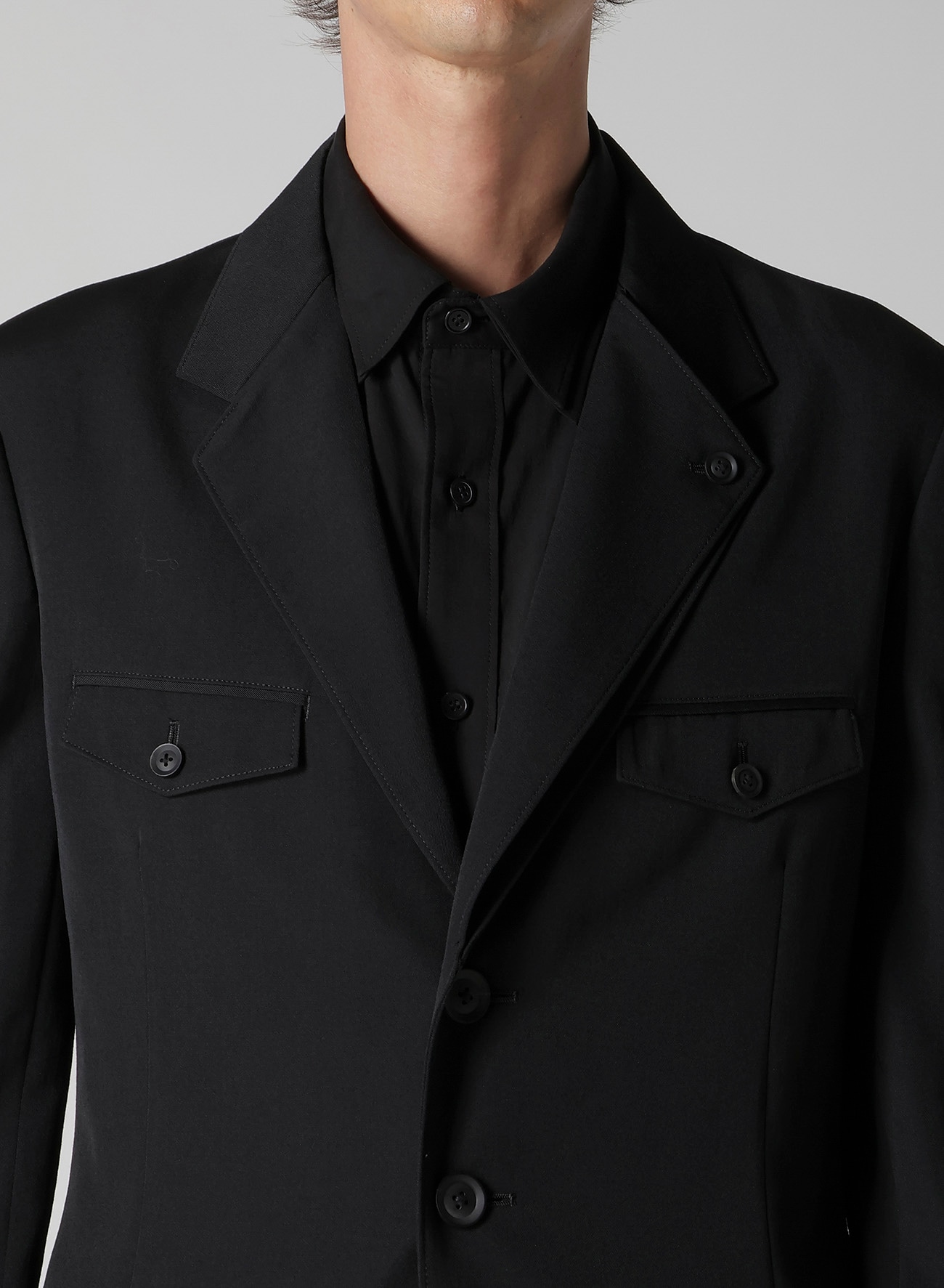 WOOL GABARDINE DOUBLE LEFT LAPEL DOUBLE JACKET