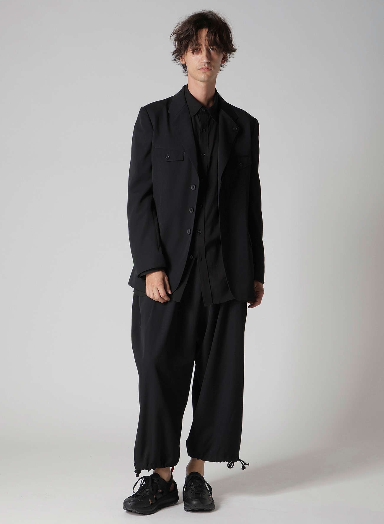 WOOL GABARDINE DOUBLE LEFT LAPEL DOUBLE JACKET