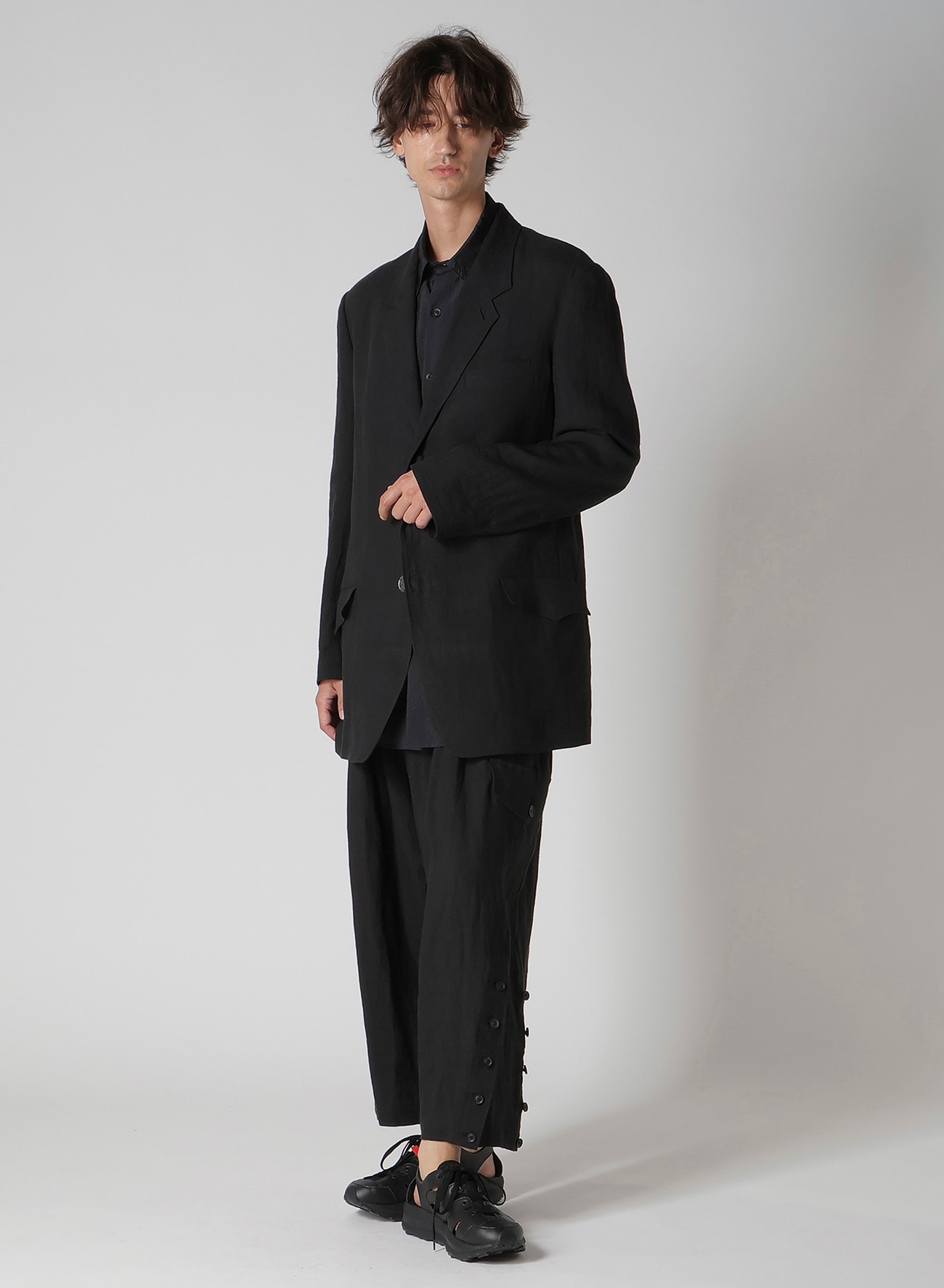 LINEN CLOTH FRONT EDGE 3SNAP BOTTON JACKET