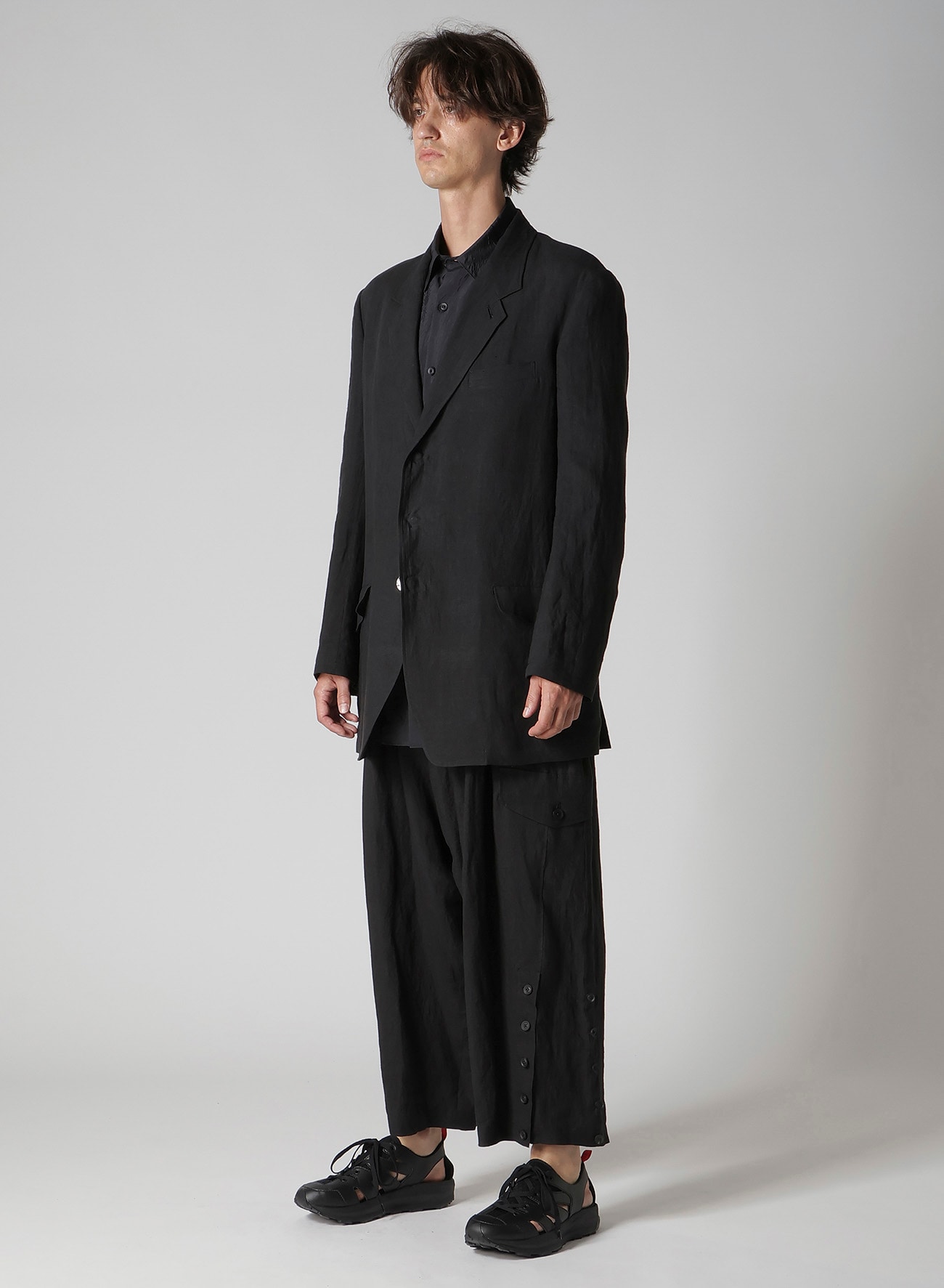 LINEN CLOTH FRONT EDGE 3SNAP BOTTON JACKET