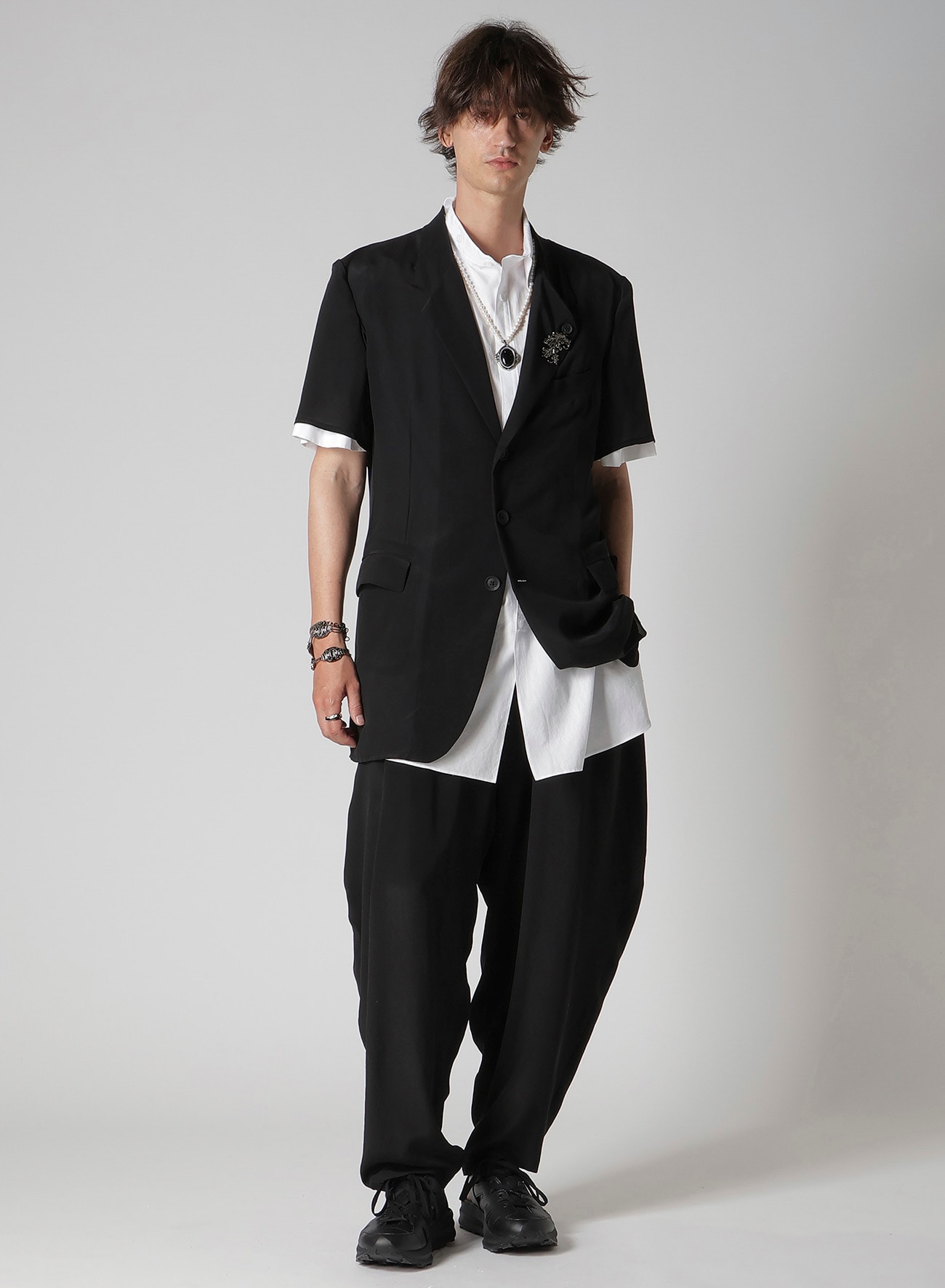 CREPE DE CHINE DOUBLE LAPEL SHORT SLEEVE JACKET