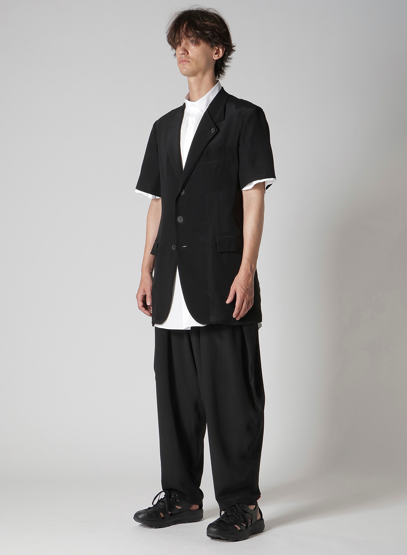 CREPE DE CHINE DOUBLE LAPEL SHORT SLEEVE JACKET