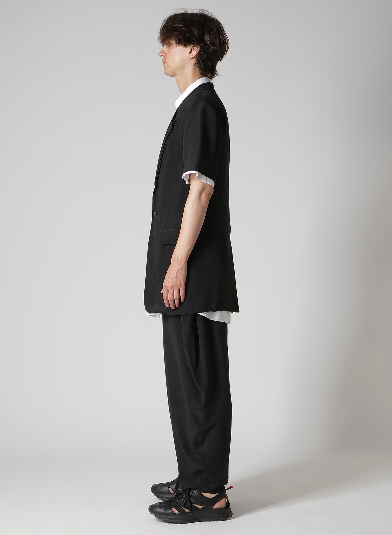 CREPE DE CHINE DOUBLE LAPEL SHORT SLEEVE JACKET