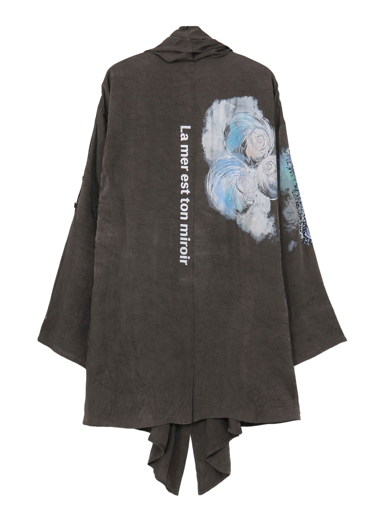 <PIECE UNIQUE/AOYAMA>INK DYED WRINKLE CUPRO MESSAGE DRAPE JACKET