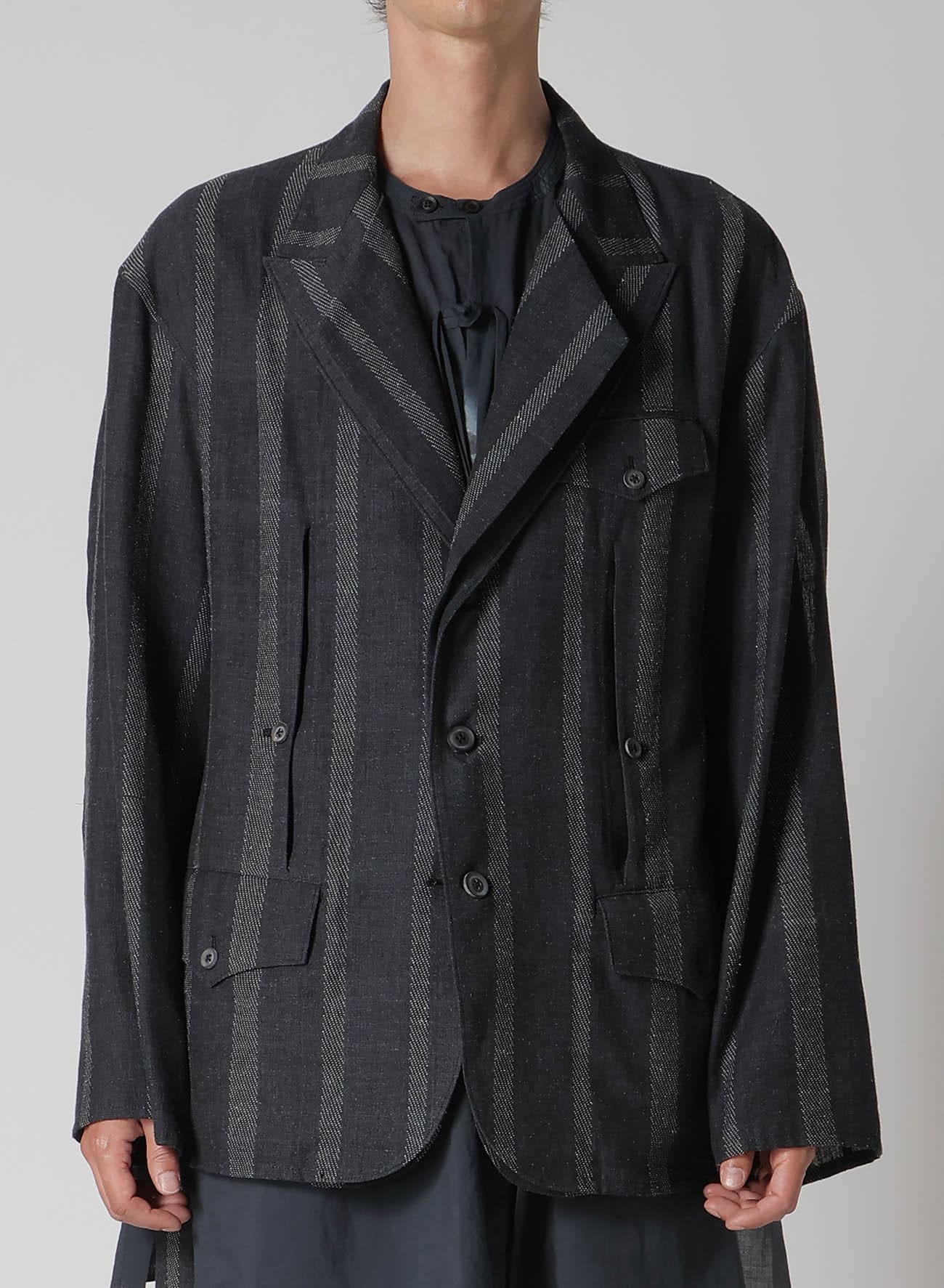 SILK/COTTON STRIPE PATTERN SLIT JACKET