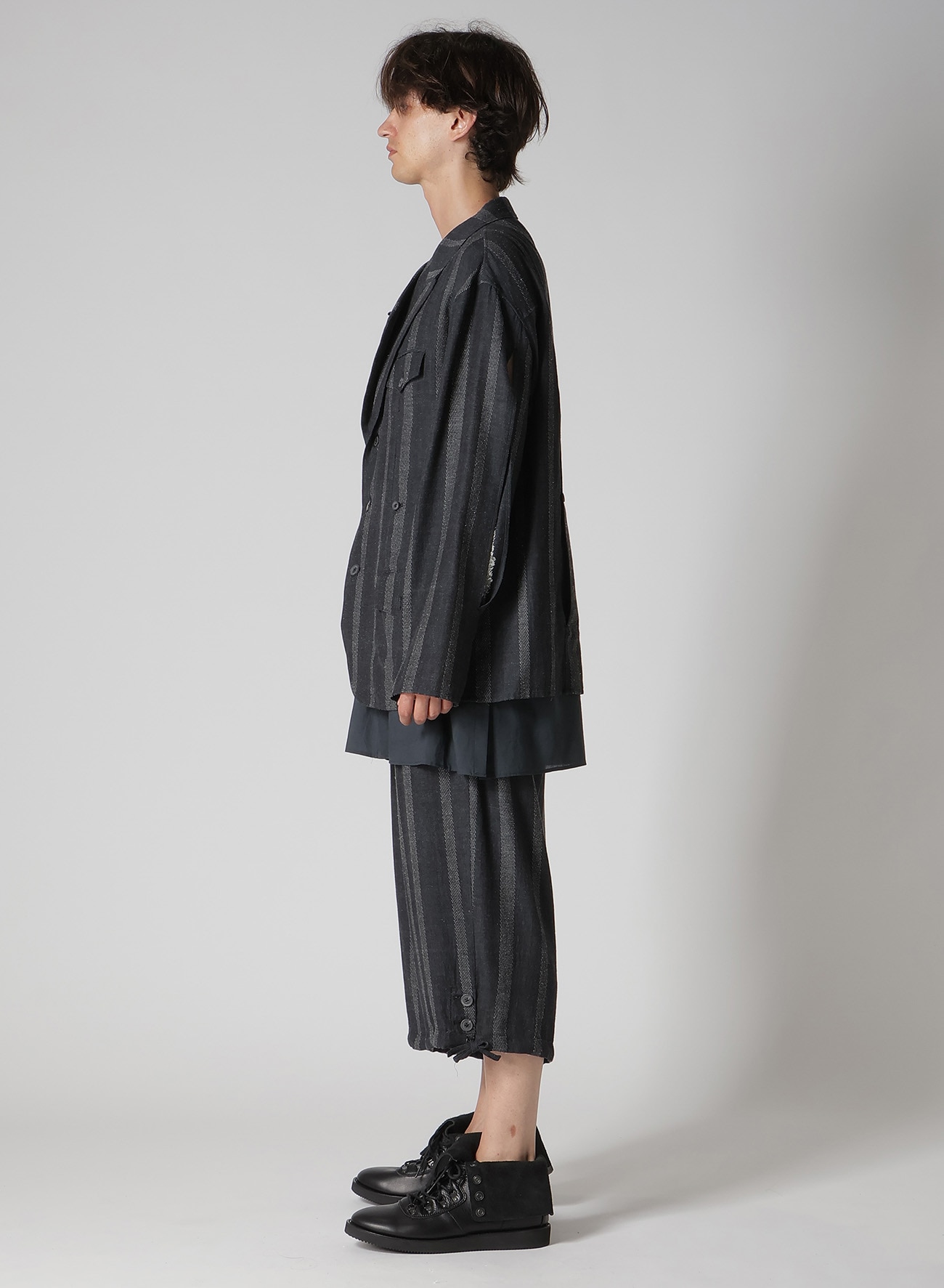 SILK/COTTON STRIPE PATTERN SLIT JACKET