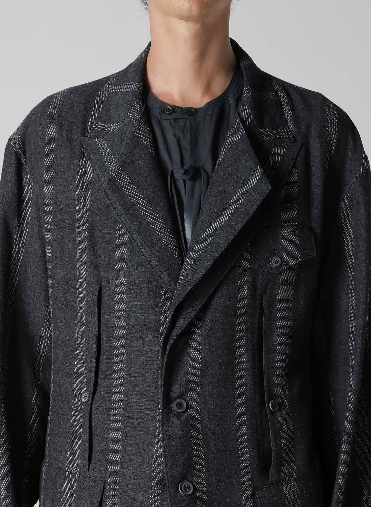 SILK/COTTON STRIPE PATTERN SLIT JACKET