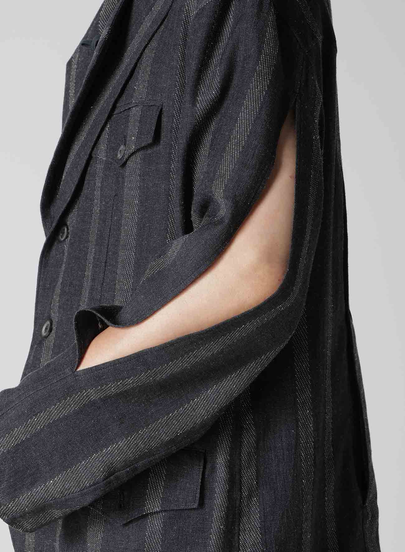 SILK/COTTON STRIPE PATTERN SLIT JACKET