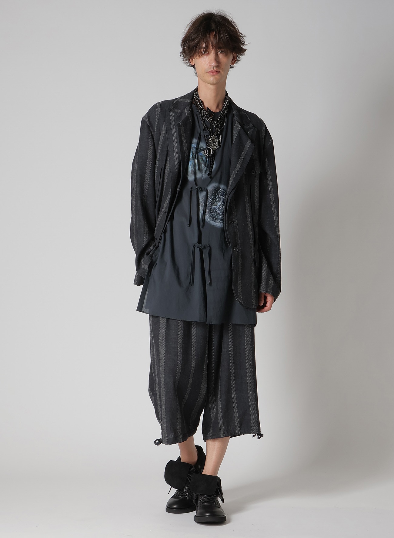 SILK/COTTON STRIPE PATTERN SLIT JACKET