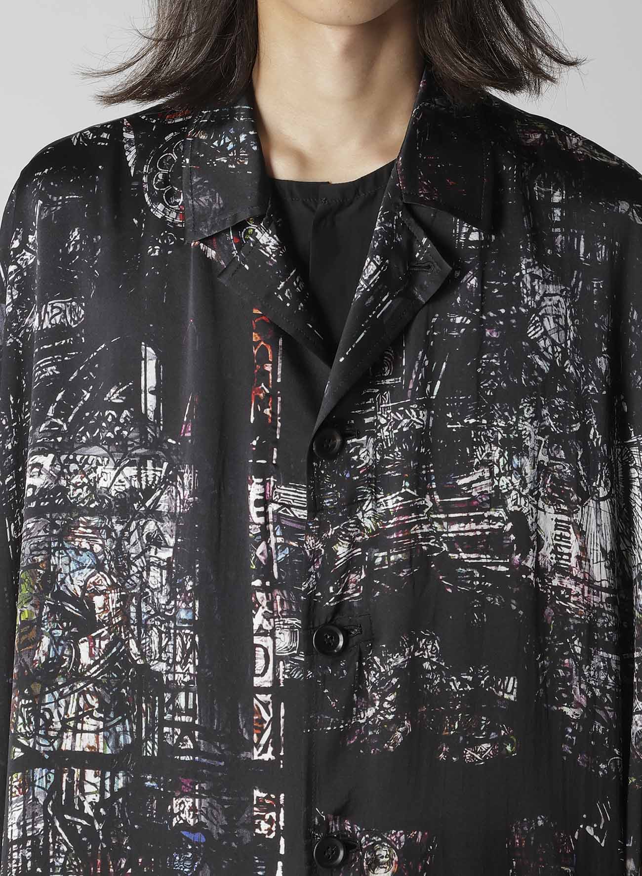 BLACK/LINING PRINTED LONG CAPE JACKET