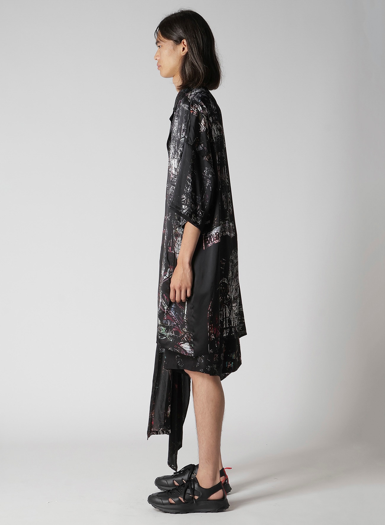 BLACK/LINING PRINTED LONG CAPE JACKET