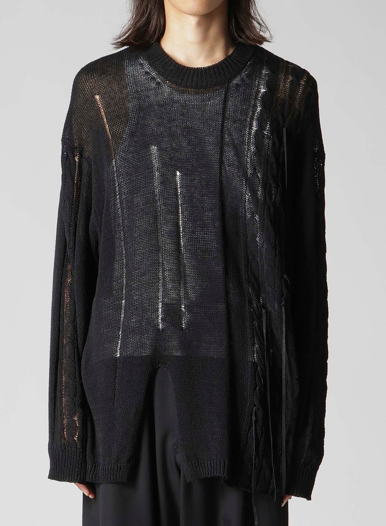 5G 2PLY DROP STITCH ROUND NECK LEATHER S PO