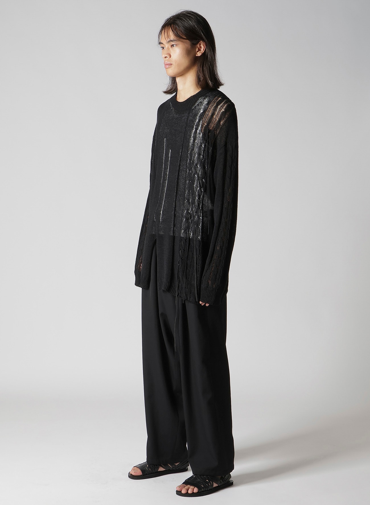 5G 2PLY DROP STITCH ROUND NECK LEATHER S PO