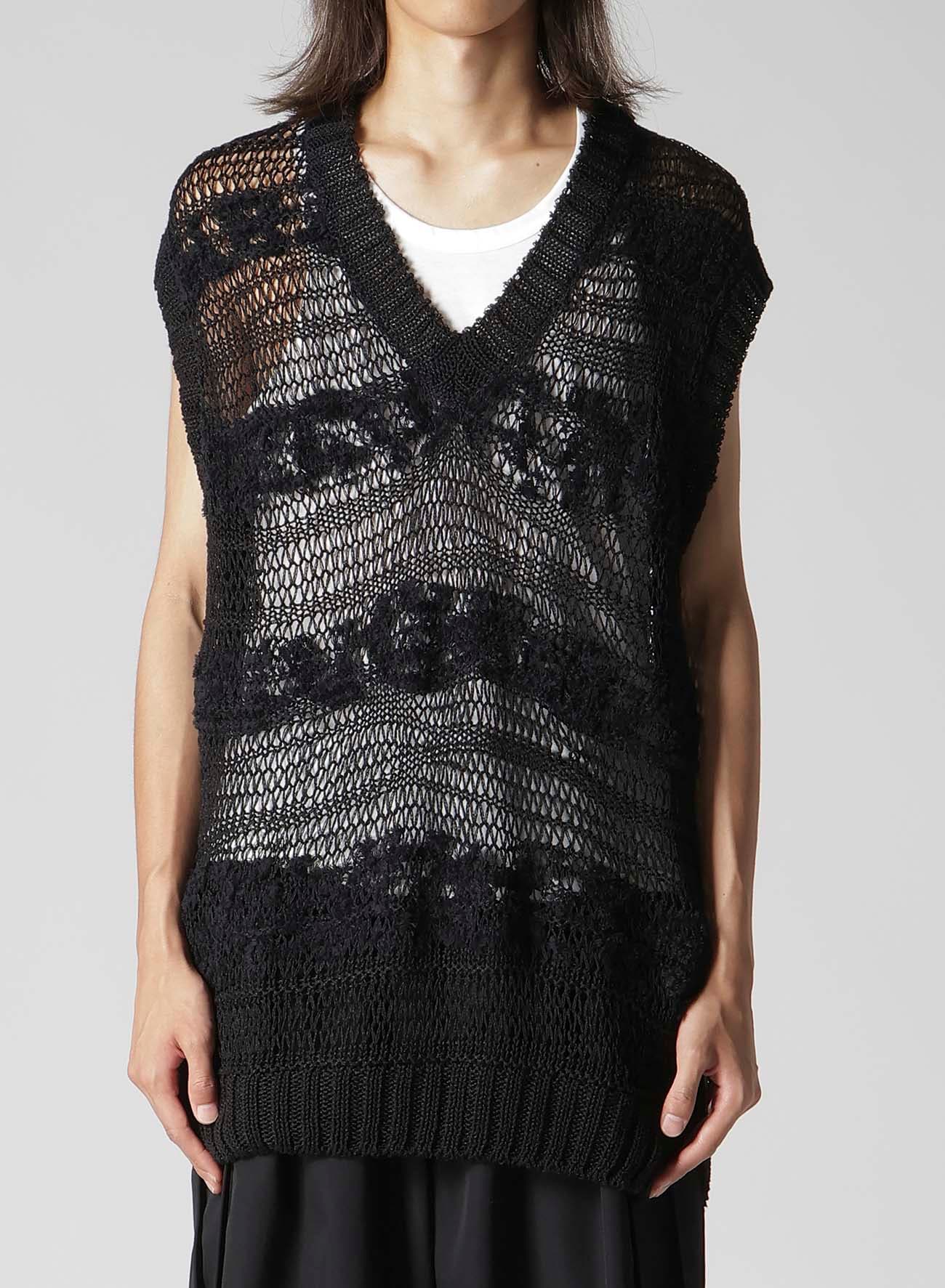 5G 2PLY DROP KNIT STRIPE V NECK PATTERN VEST