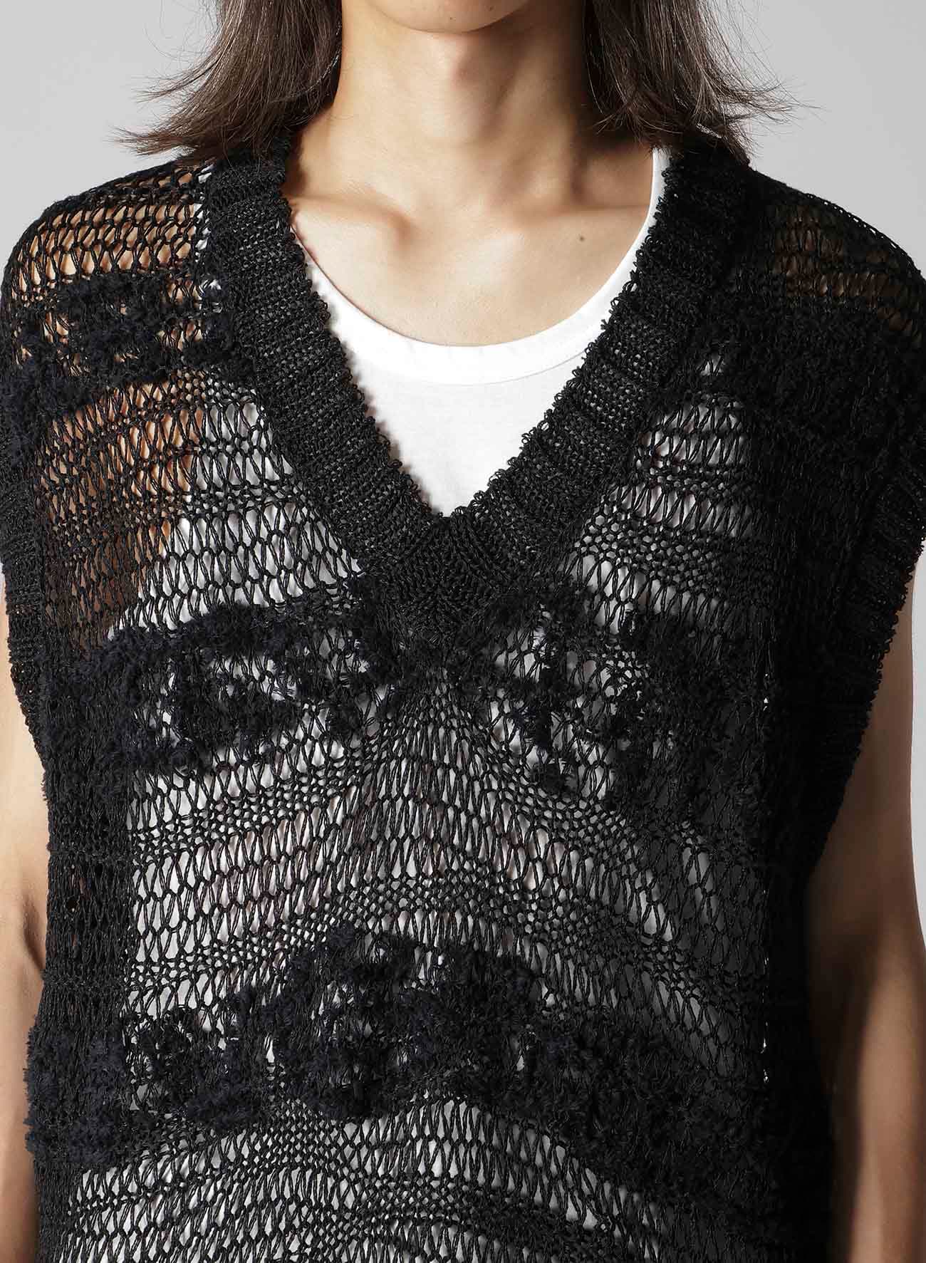 5G 2PLY DROP KNIT STRIPE V NECK PATTERN VEST
