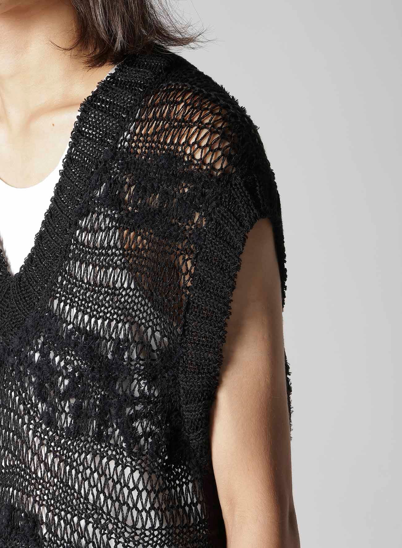 5G 2PLY DROP KNIT STRIPE V NECK PATTERN VEST