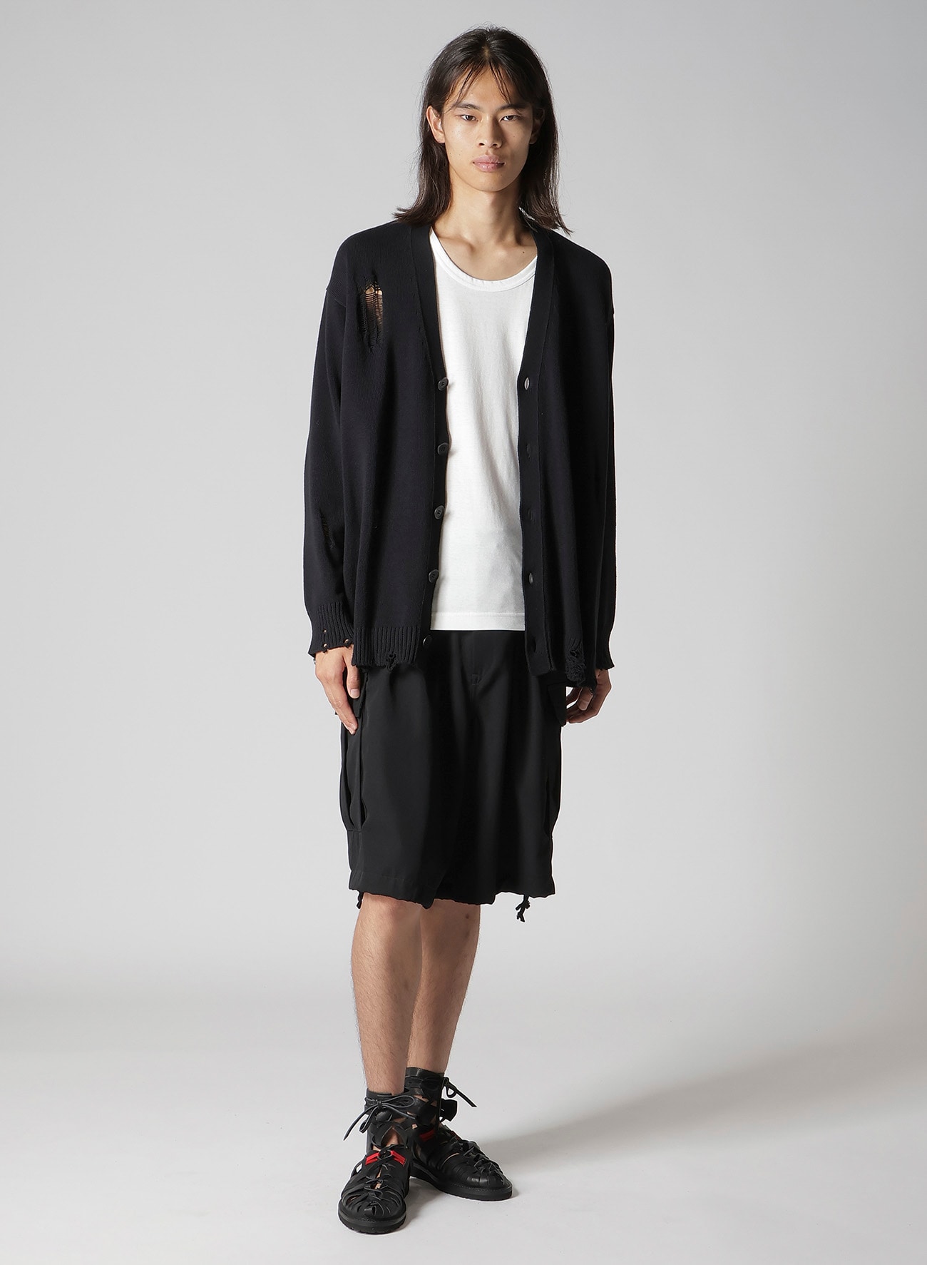 7G 1PLY PLAIN STITCH DROP NEEDLE V NECK CARDIGAN