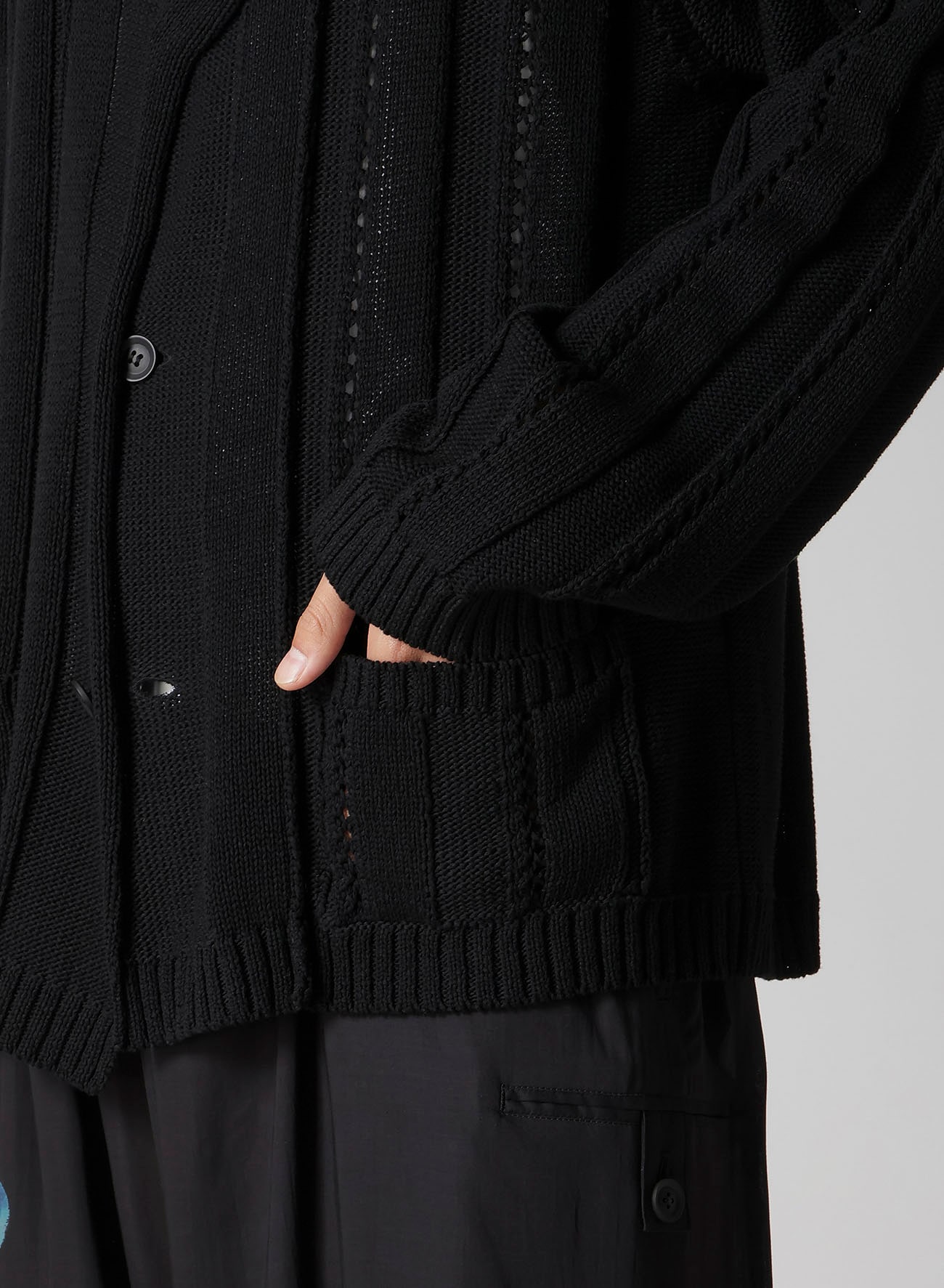 5G 1PLY OPENWORK RIB CARDIGAN