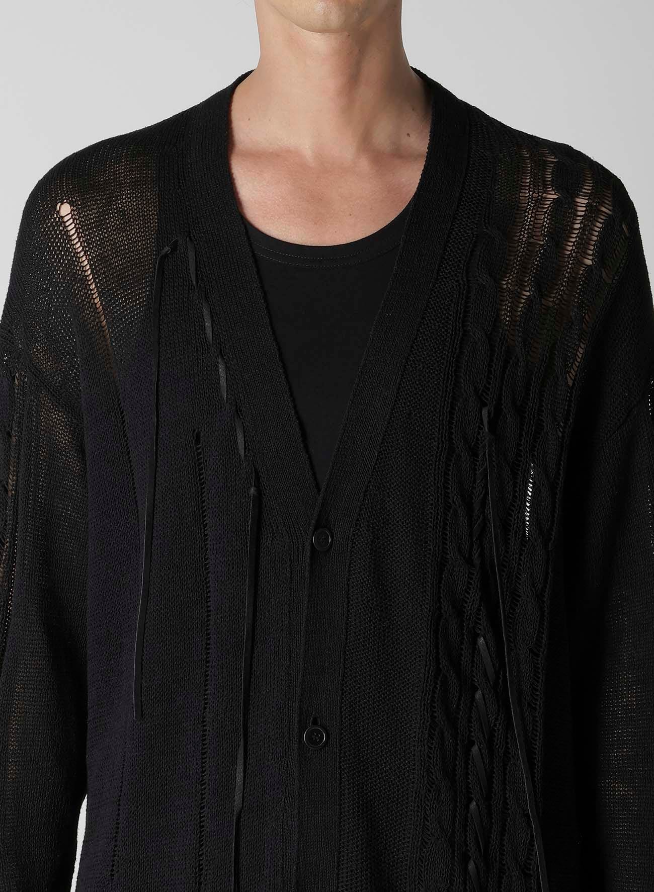 5G 2PLY DROP STITCH LEATHER STRING V NECK CD