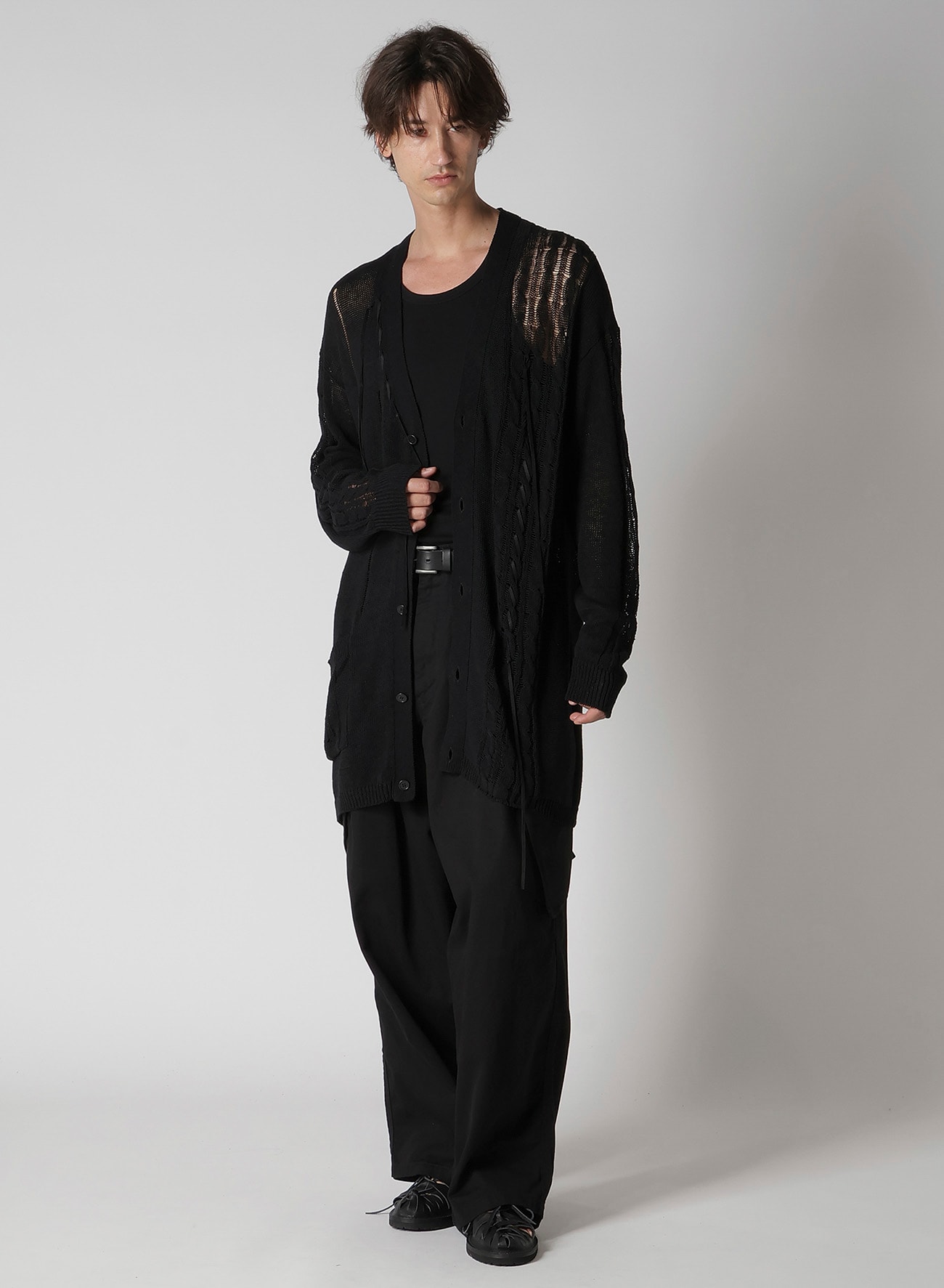 5G 2PLY DROP STITCH LEATHER STRING V NECK CD