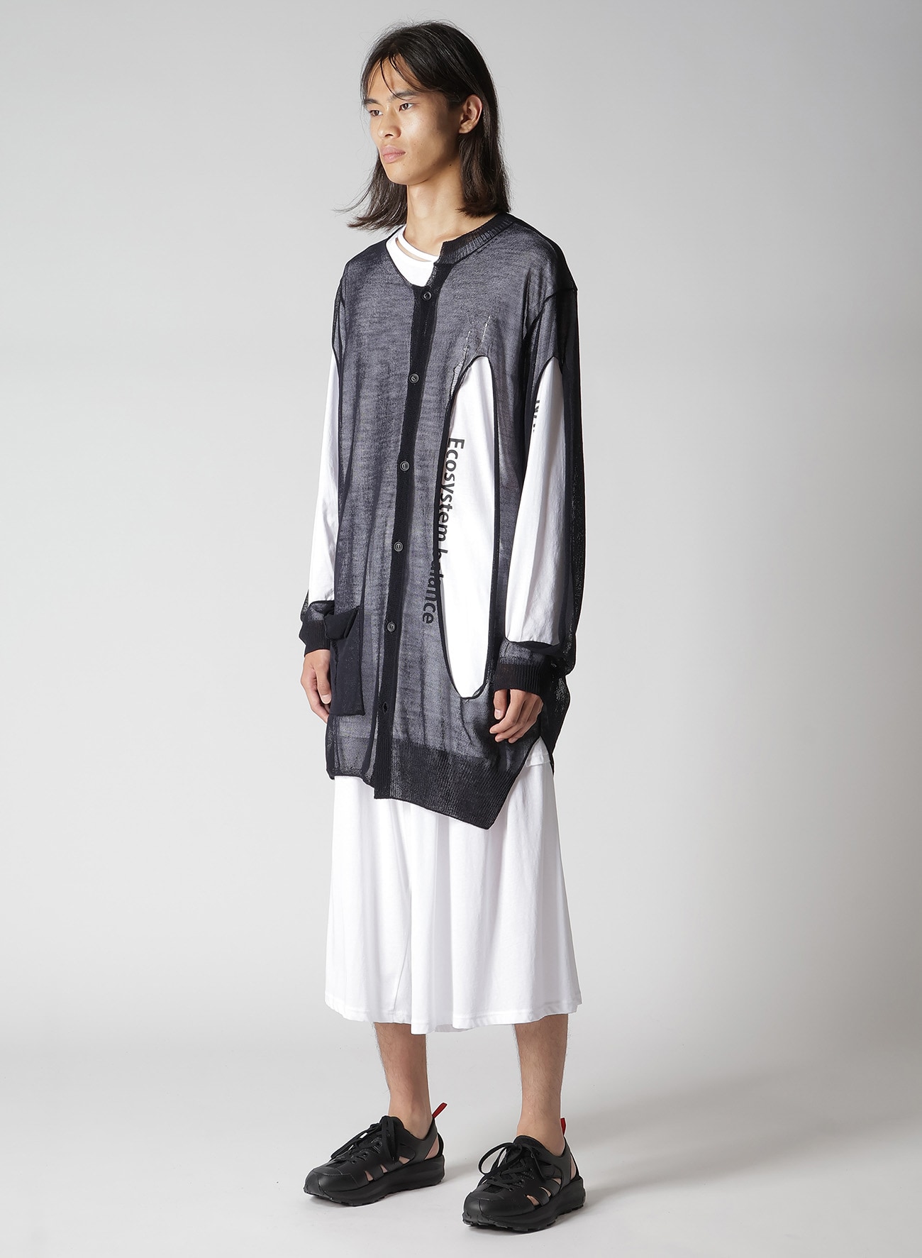 OPENWORK+HOLE DAMAGED ROUND NECK CARDIGAN