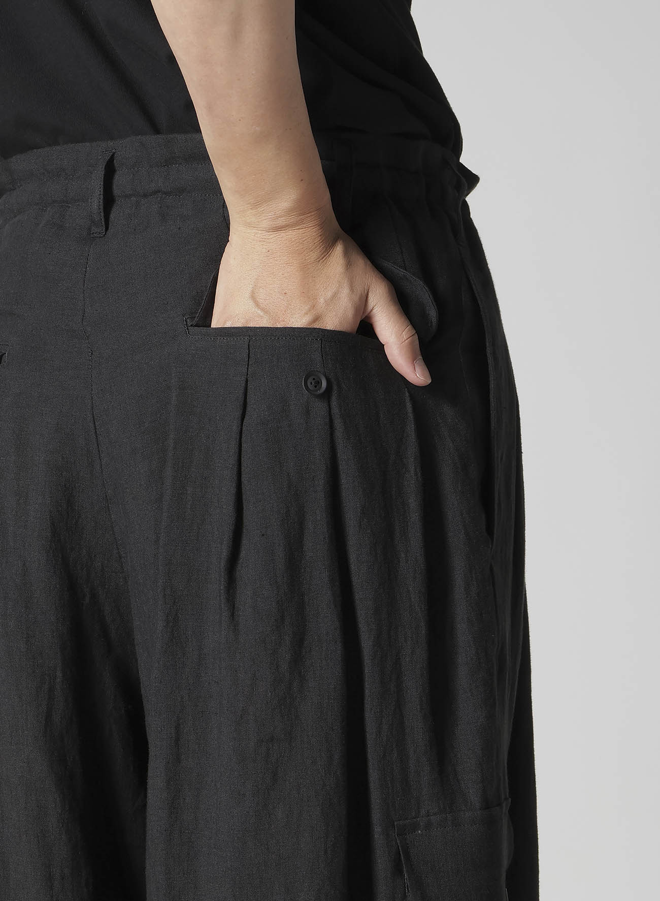 LINEN CLOTH ADJUSTABLE HEM PANTS