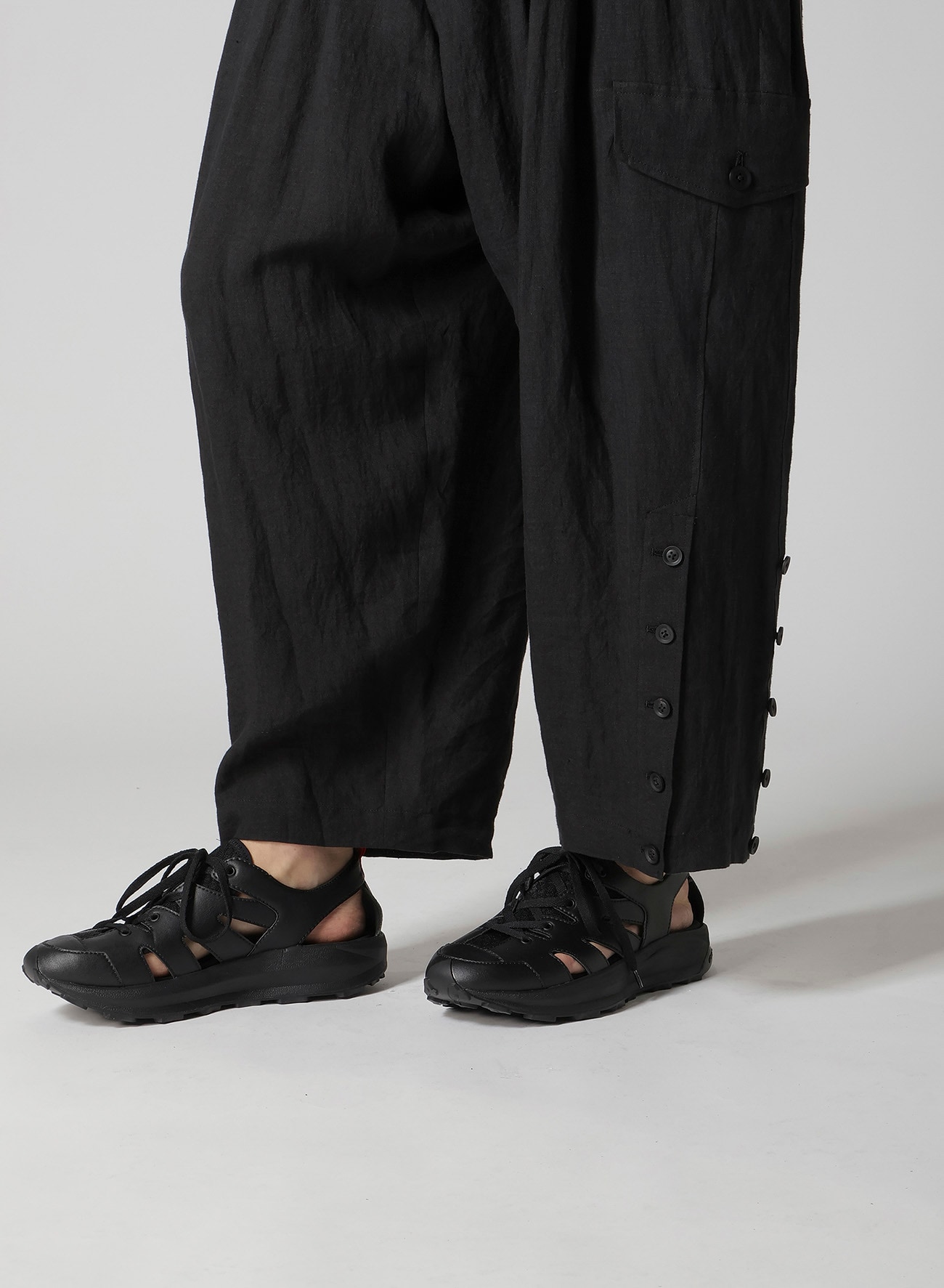 LINEN CLOTH ADJUSTABLE HEM PANTS