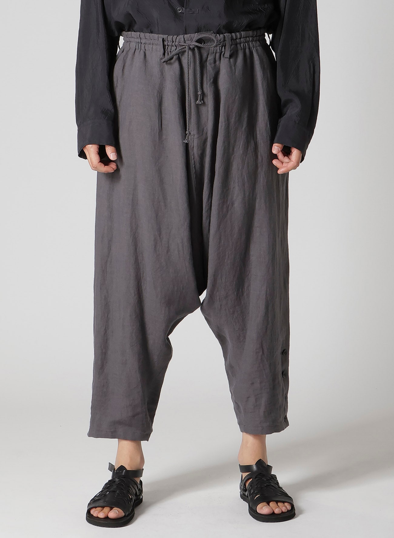 LINEN CLOTH HEM BUTTON SAROUEL PANTS