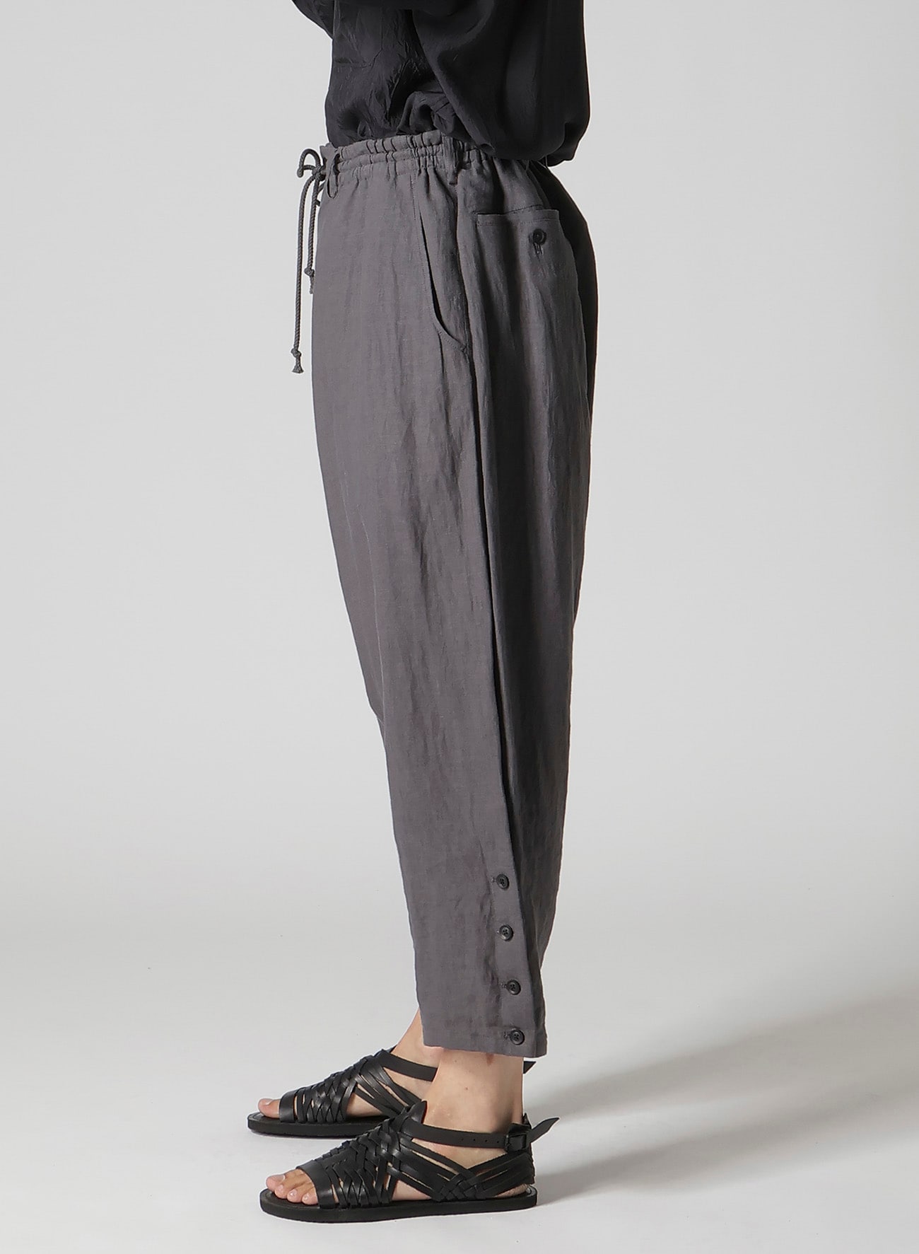 LINEN CLOTH HEM BUTTON SAROUEL PANTS
