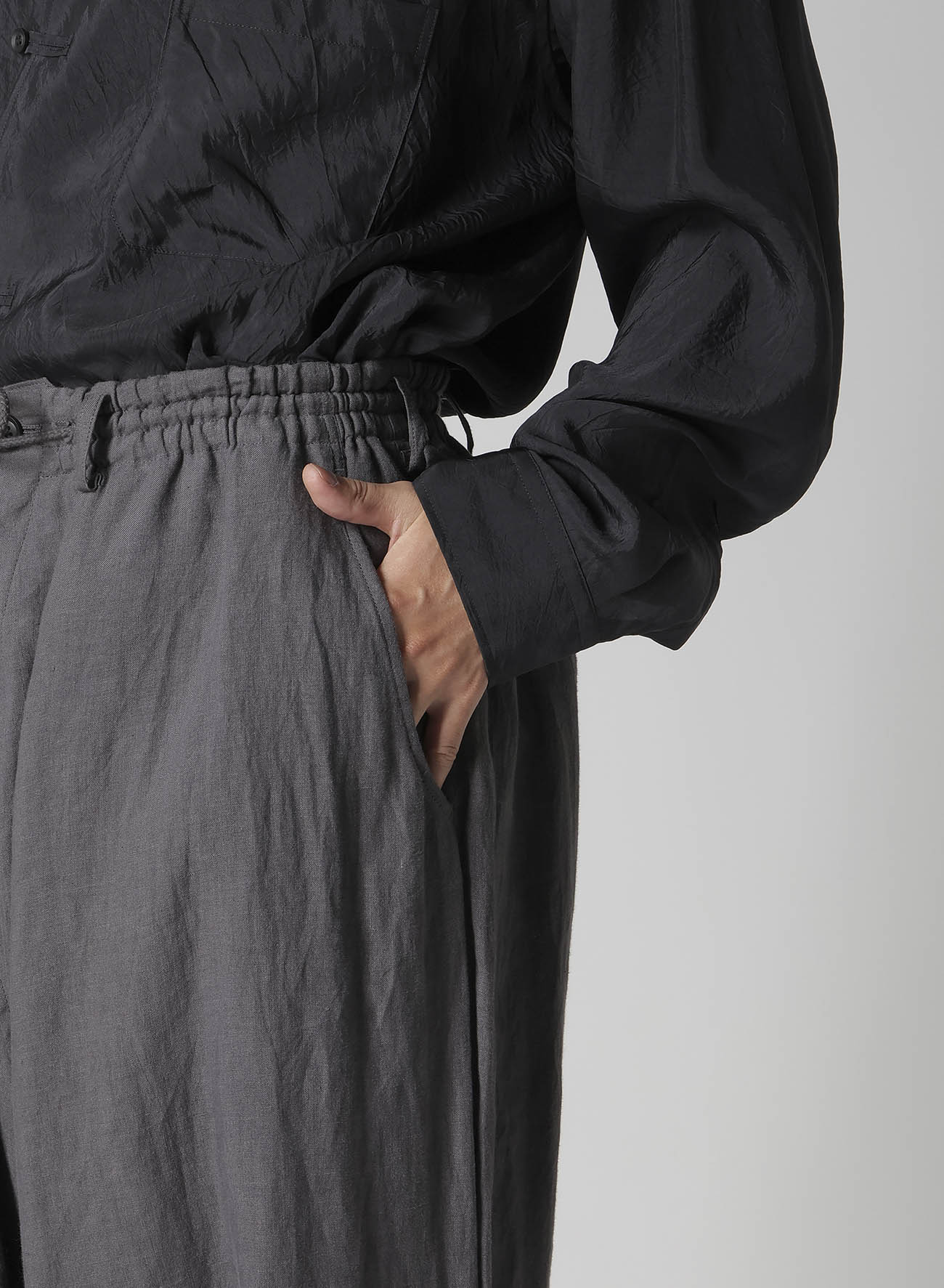 LINEN CLOTH HEM BUTTON SAROUEL PANTS