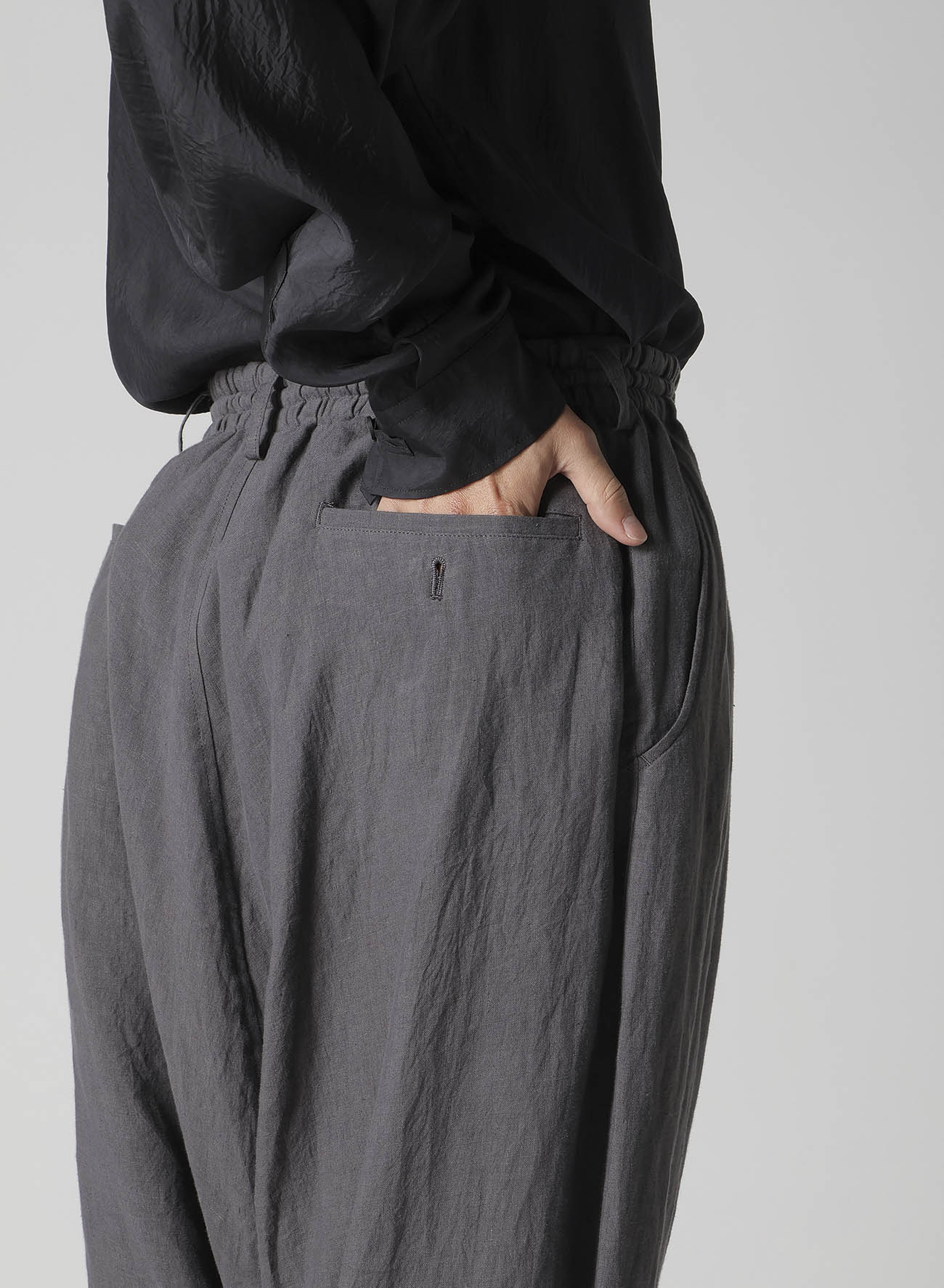LINEN CLOTH HEM BUTTON SAROUEL PANTS