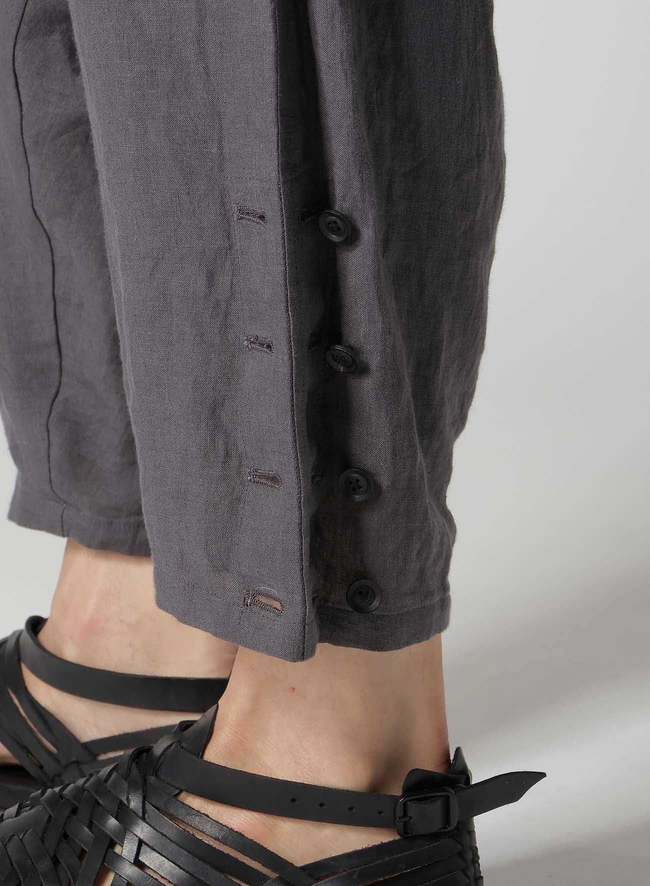 LINEN CLOTH HEM BUTTON SAROUEL PANTS