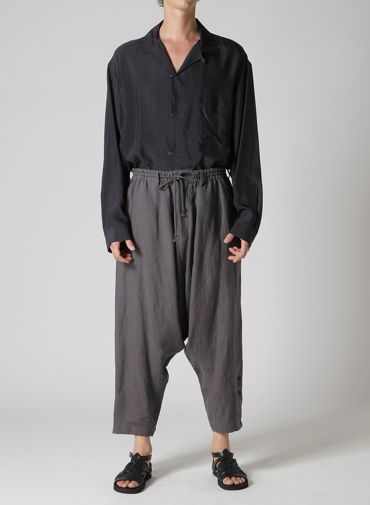 LINEN CLOTH HEM BUTTON SAROUEL PANTS