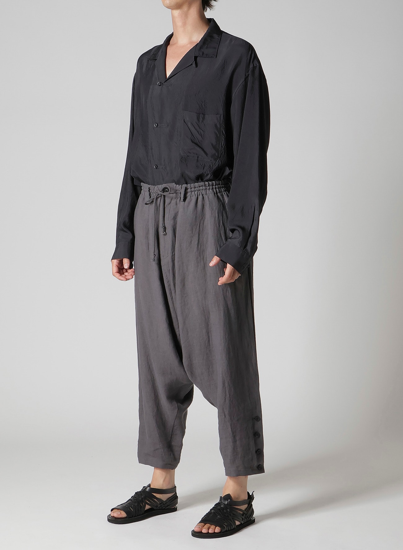 LINEN CLOTH HEM BUTTON SAROUEL PANTS